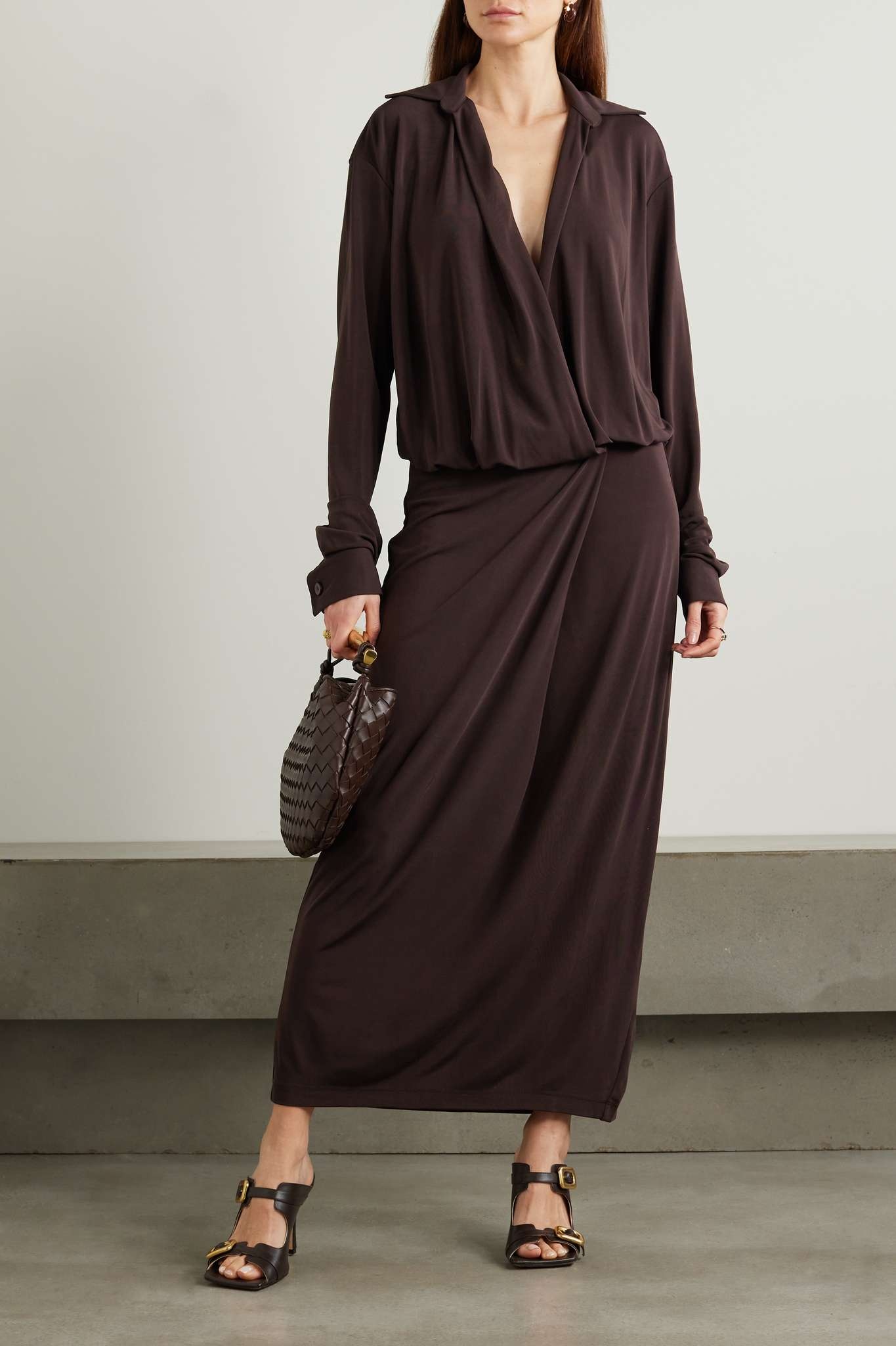 Belted wrap-effect jersey maxi shirt dress - 2