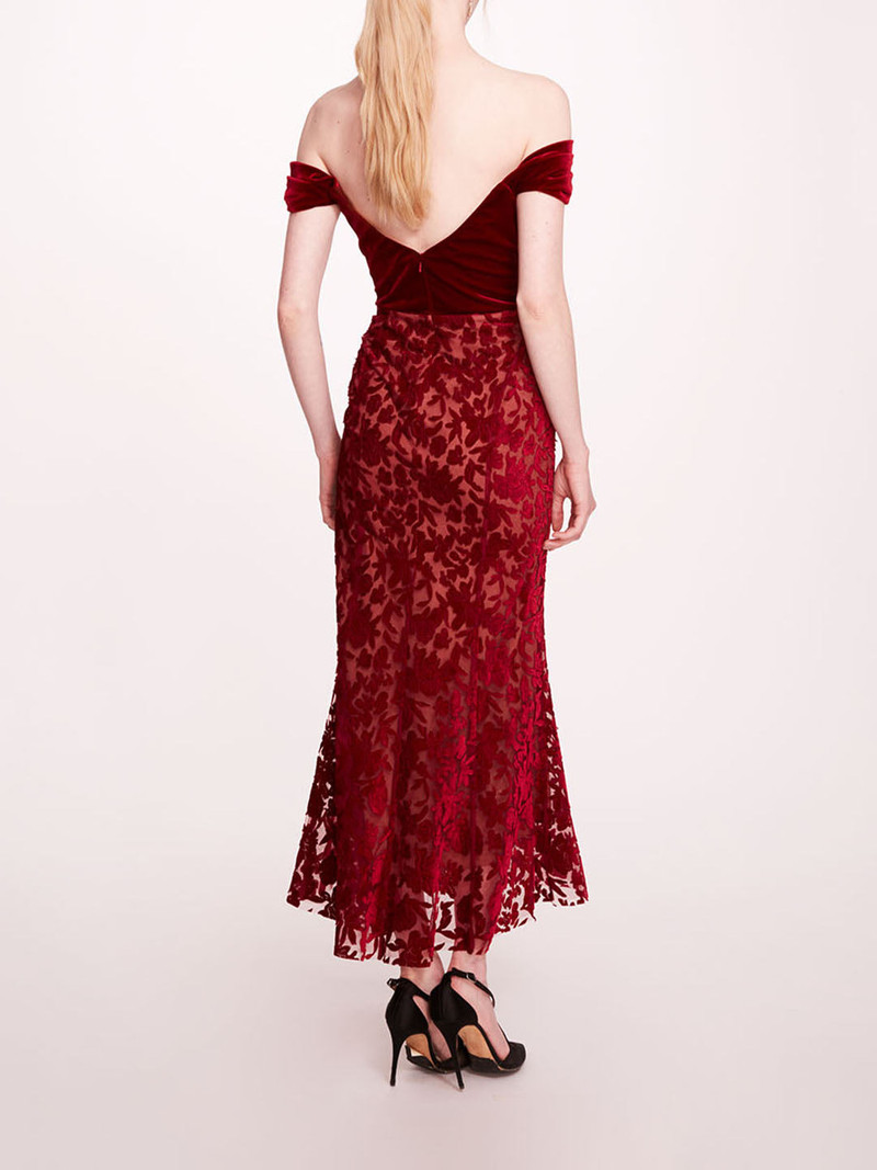 Marchesa VELVET CUTWORK MIDI DRESS outlook