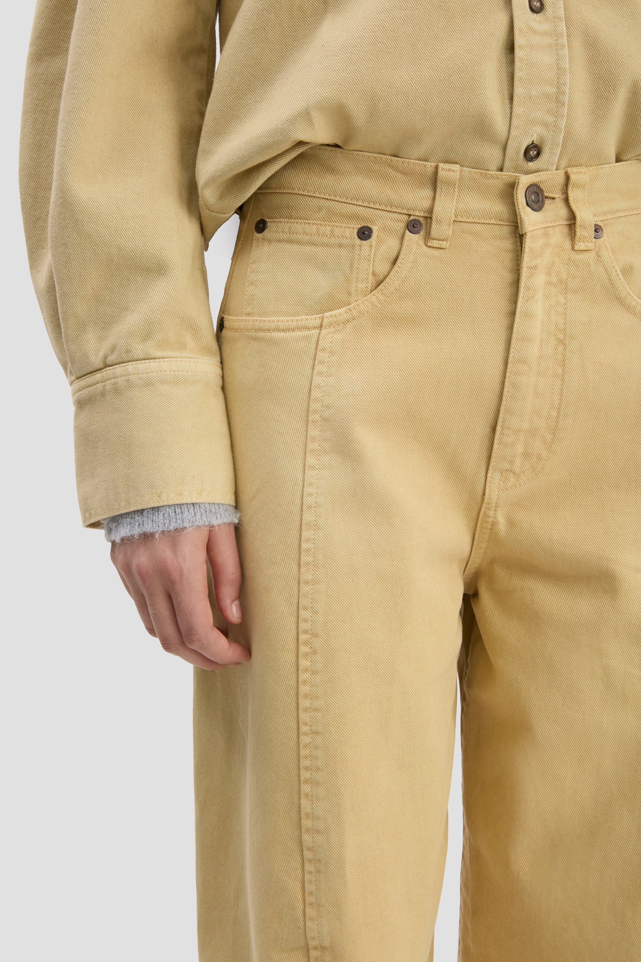 Shoulder Detail Slim Shirt In Butter Yellow - 4