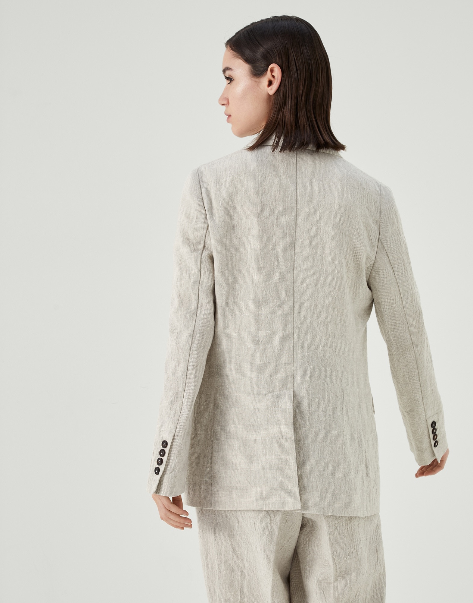 Wrinkled délavé linen Prince of Wales blazer with monili - 2