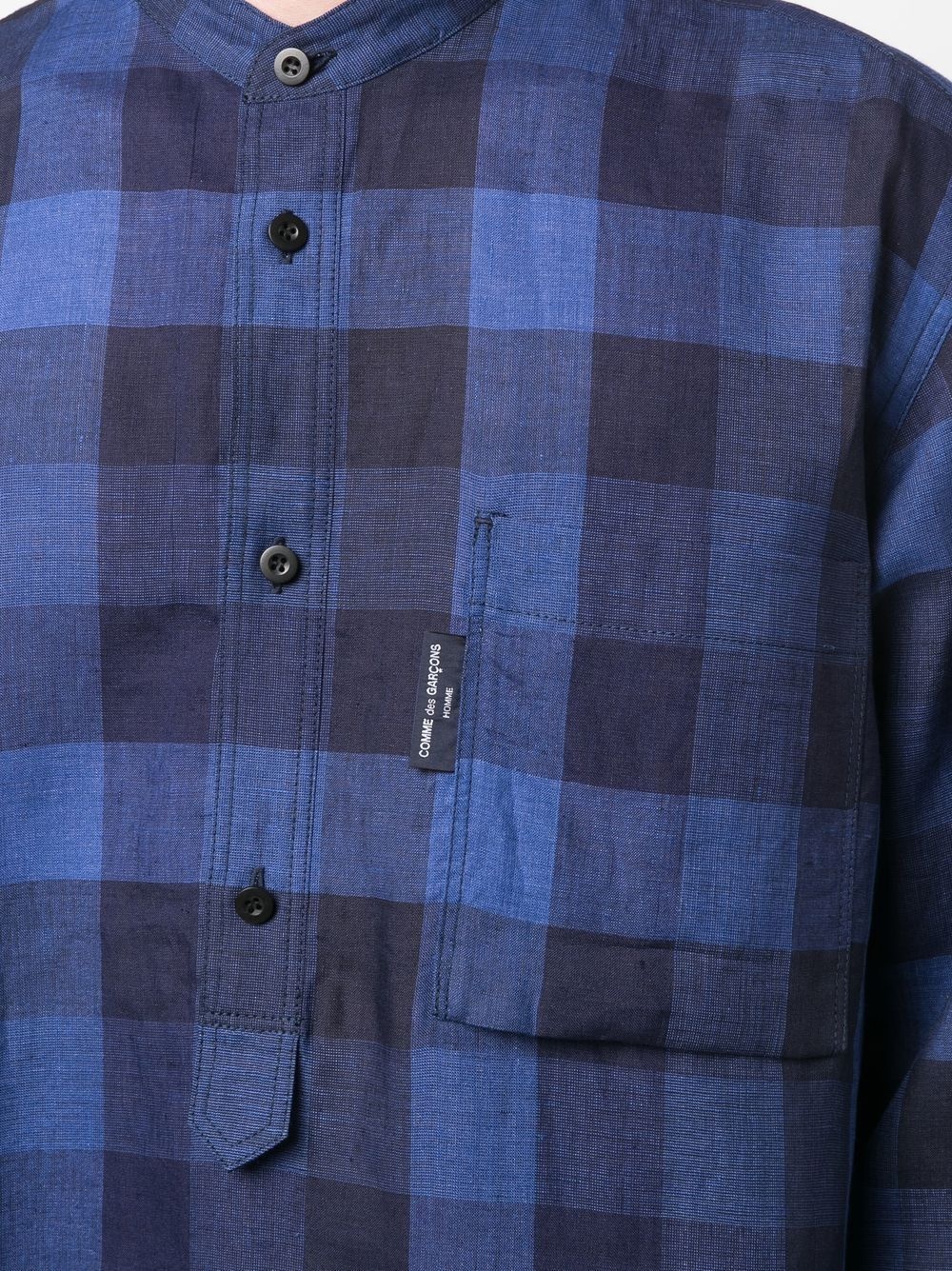 check-print linen shirt - 5