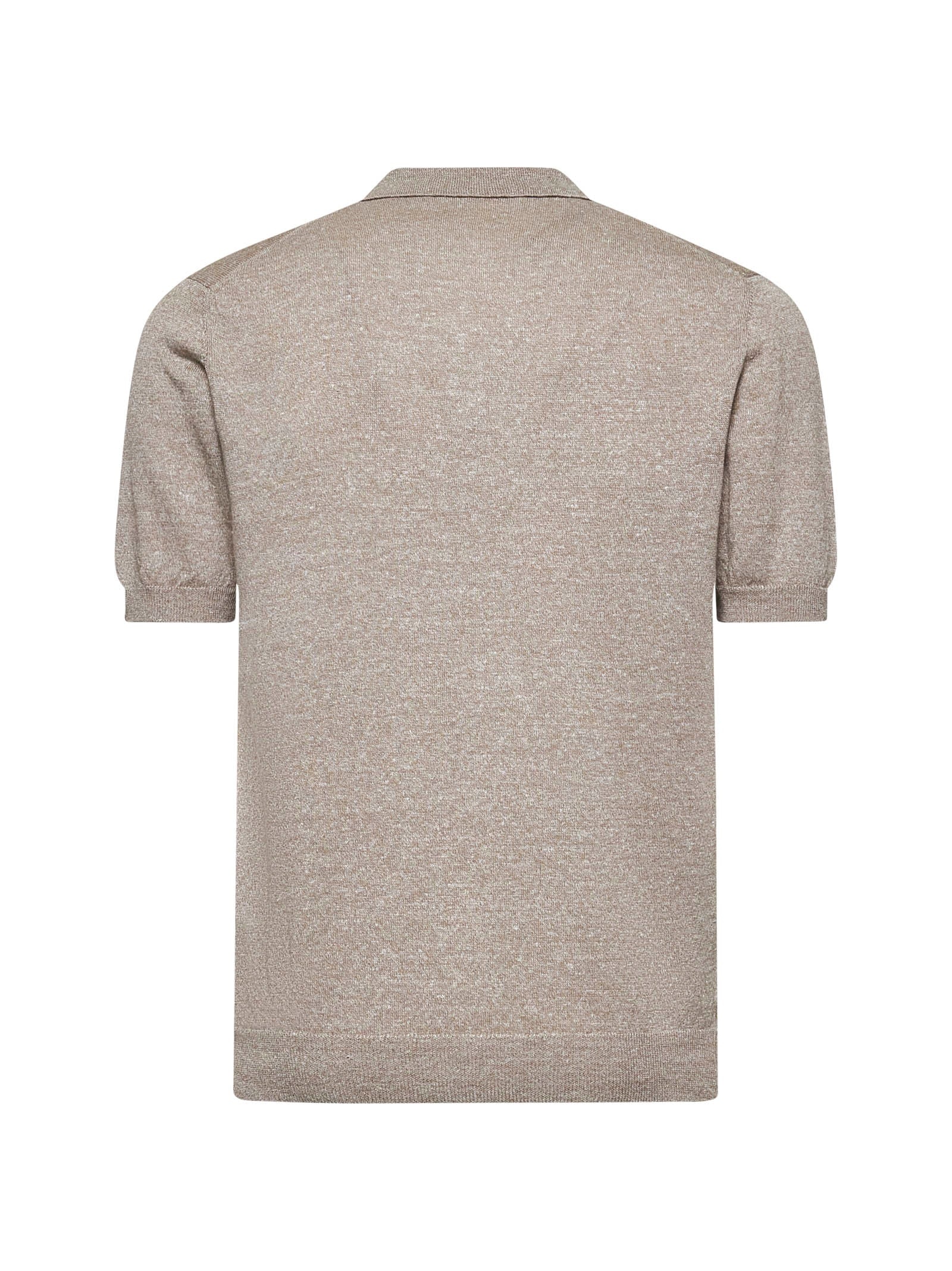 TAGLIATORE - Tagliatore Men Beige Linen And Cotton Knit Polo Shirt - 2