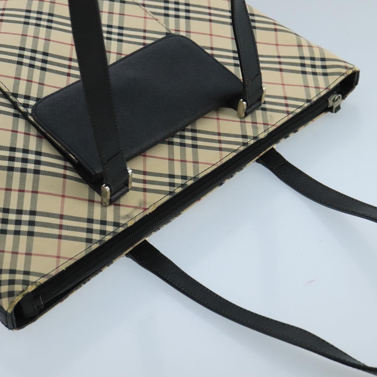 Burberry Nova Check Tote Bag Canvas Leather Beige Silver - 6