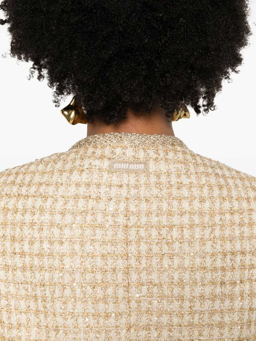 logo-patch tweed jacket - 5