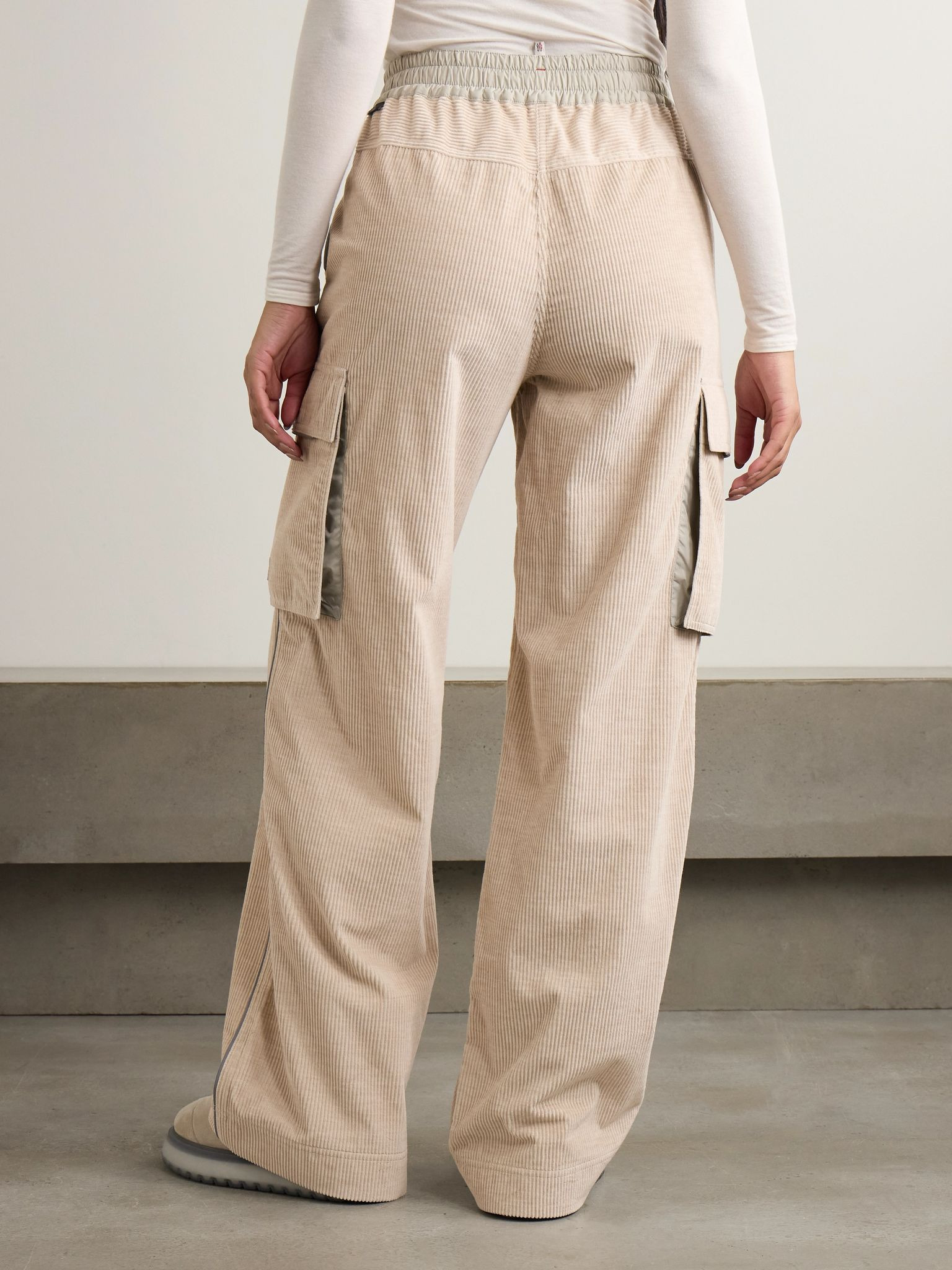 Shell-trimmed cotton-corduroy wide-leg pants Beige - 3