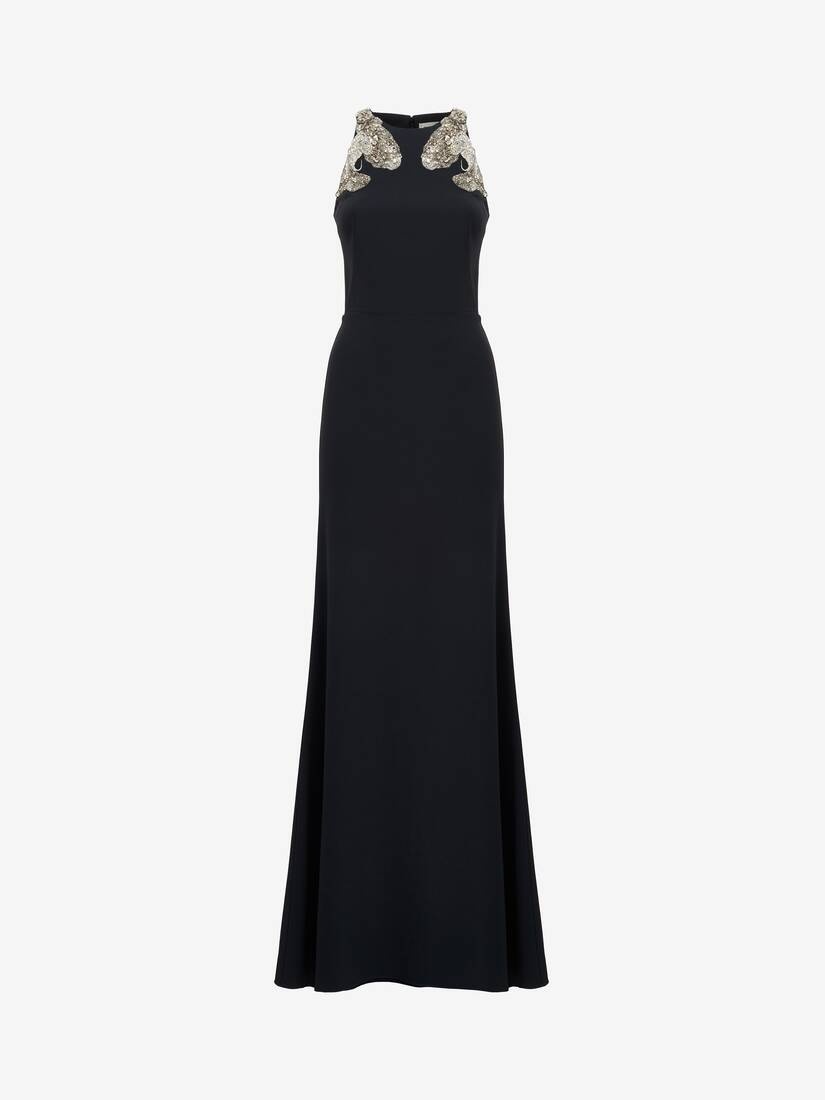 Women's Embroidered Evening Dress in Black - 1