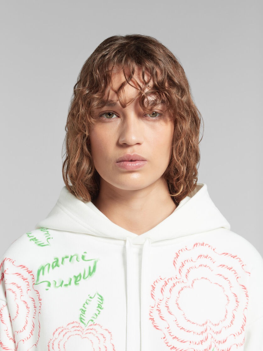 WHITE COTTON HOODIE WITH MARNI POPPIES - 4
