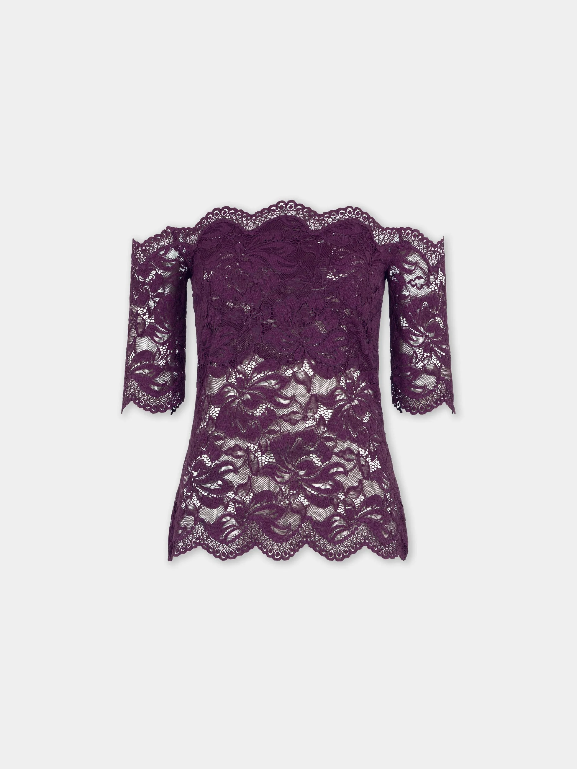 SHORT-SLEEVE TOP IN MAGENTA LAYERED LACE - 1