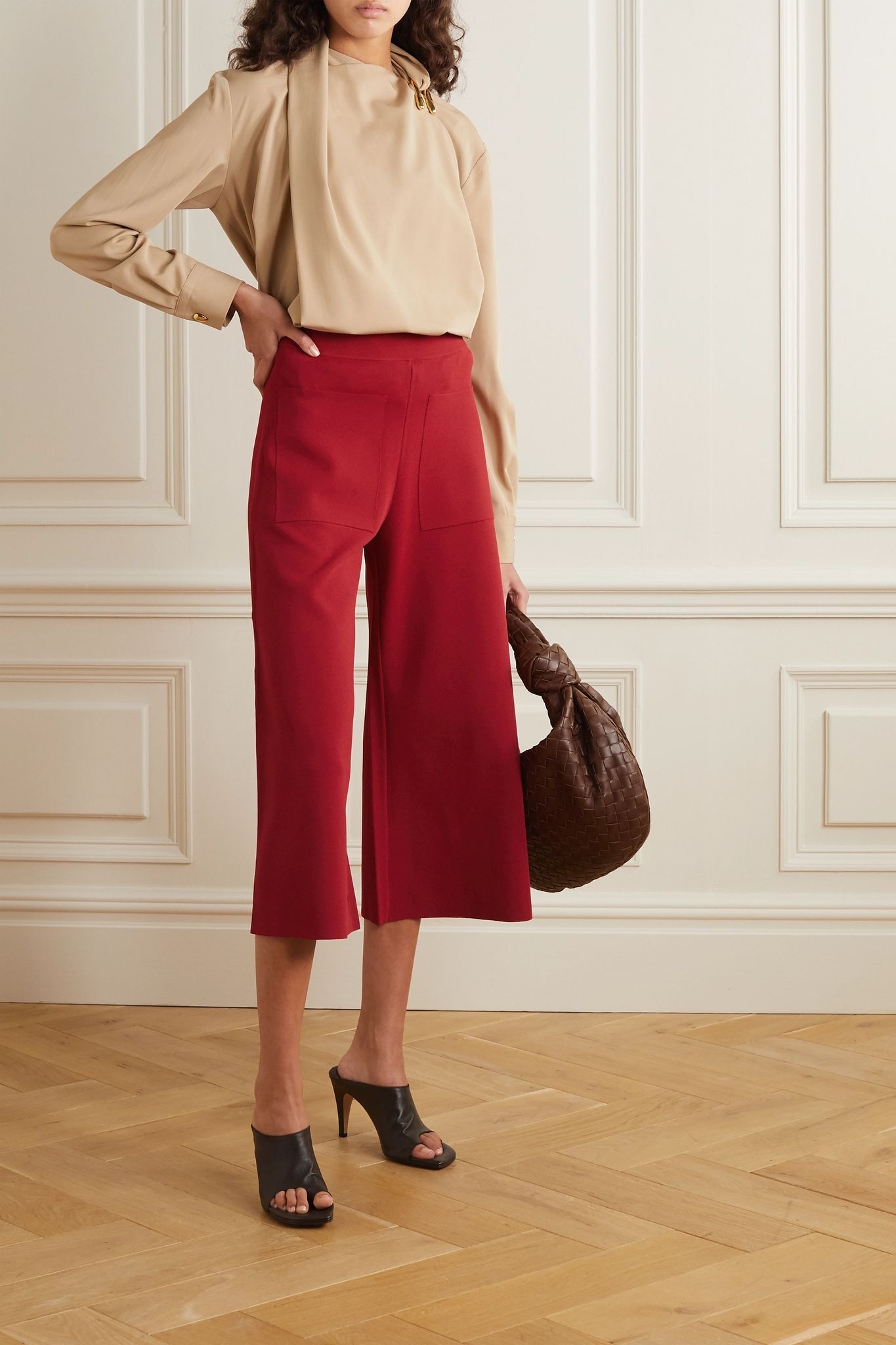 Cropped stretch-knit wide-leg pants - 2