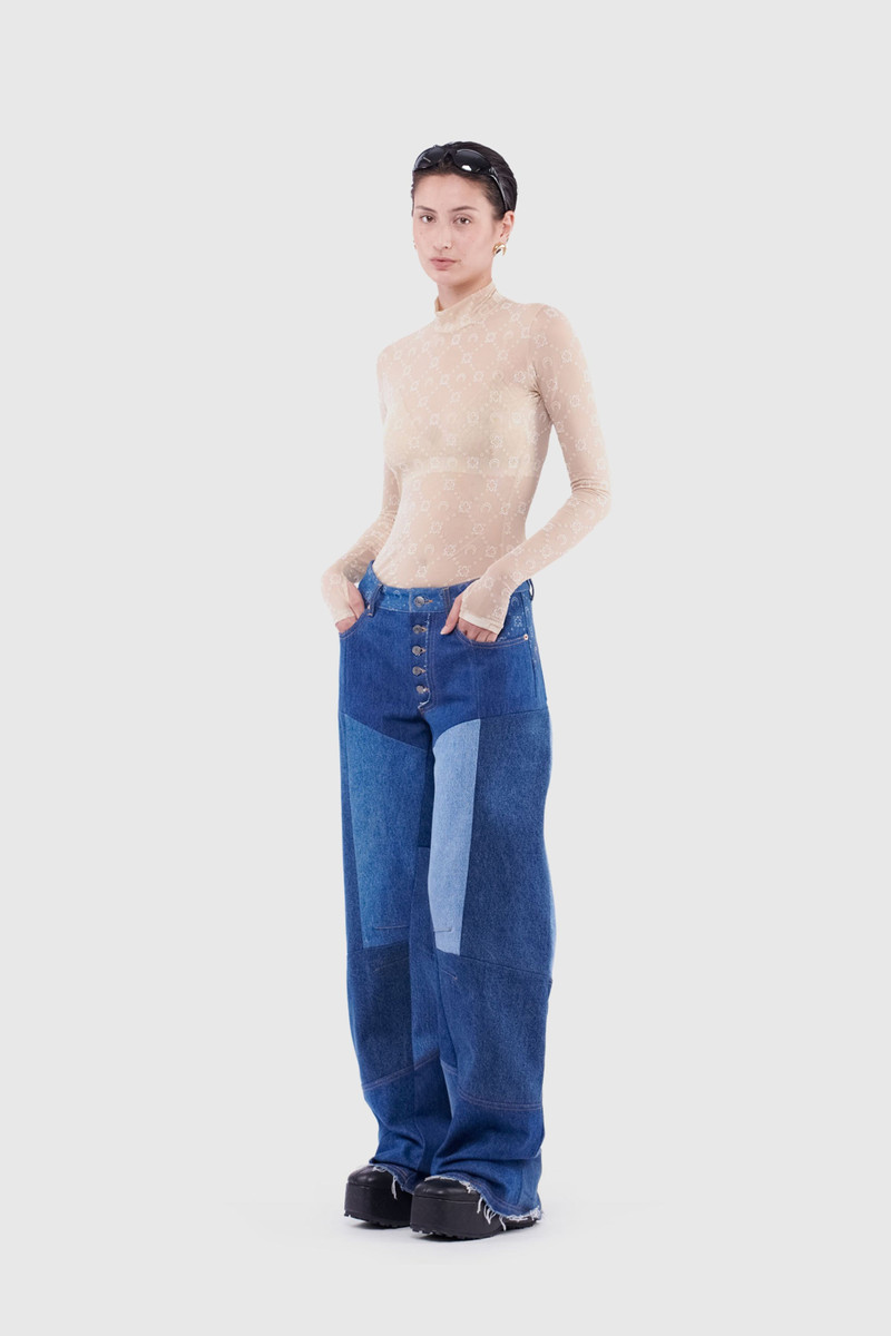 Marine Serre Regenerated Denim Moonogram Wide Leg Trousers outlook