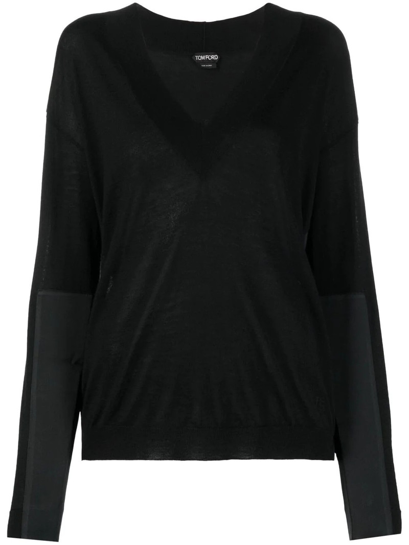panelled V-neck knitted jumper 1