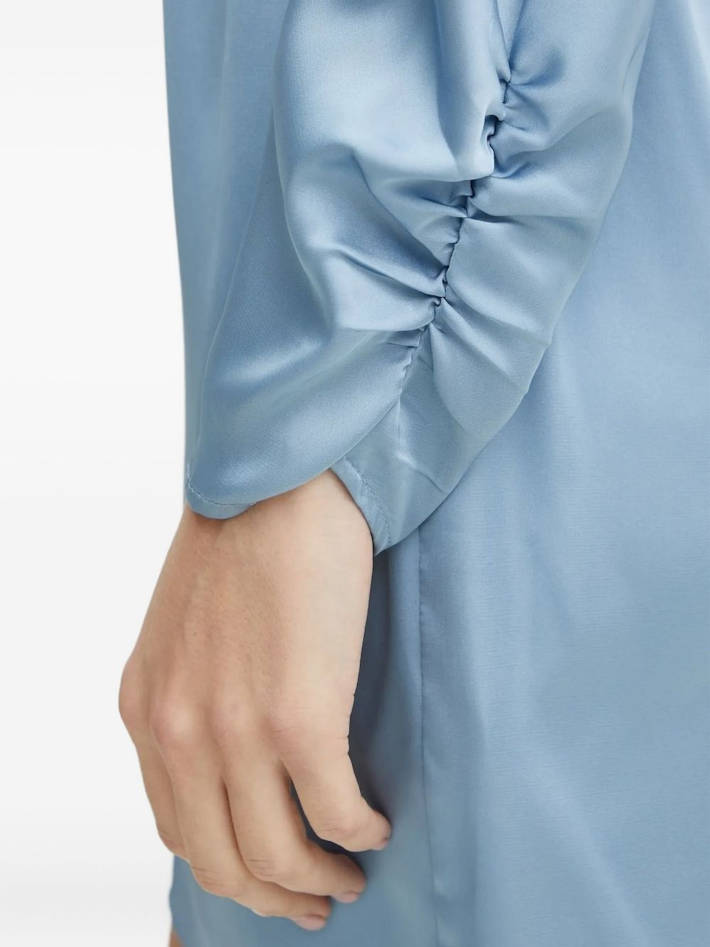 wrap-neck gathered-cuff mini dress - 4