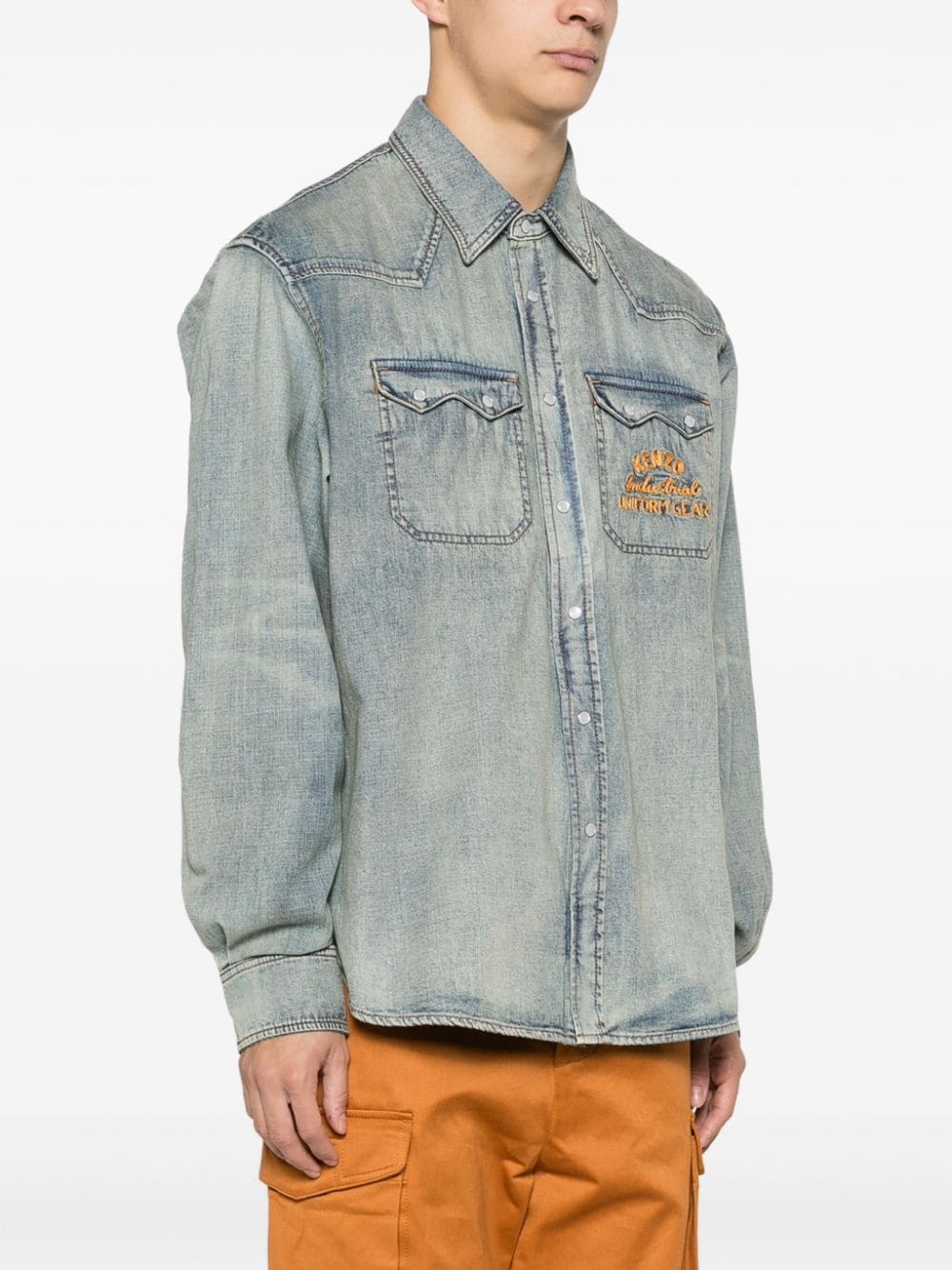 logo-embroidered denim shirt - 3