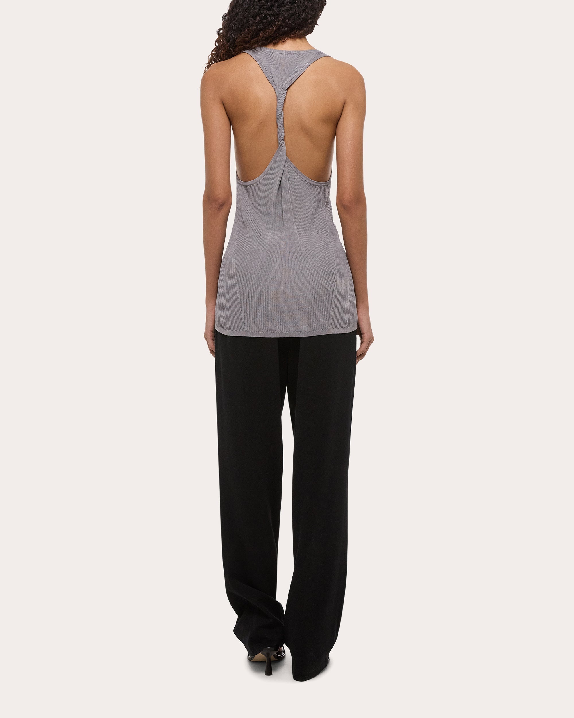 Rib Knit Twisted Racerback Tank Top - 2