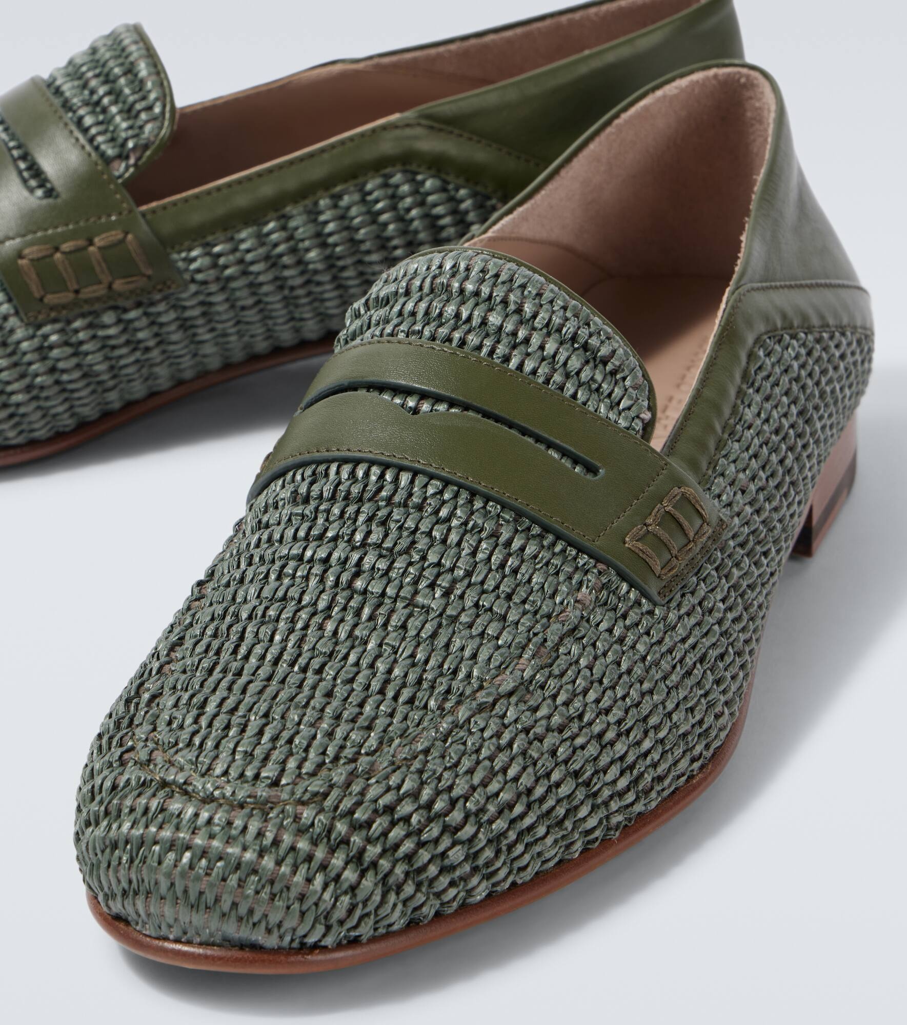 Padstow leather-trimmed raffia loafers - 3