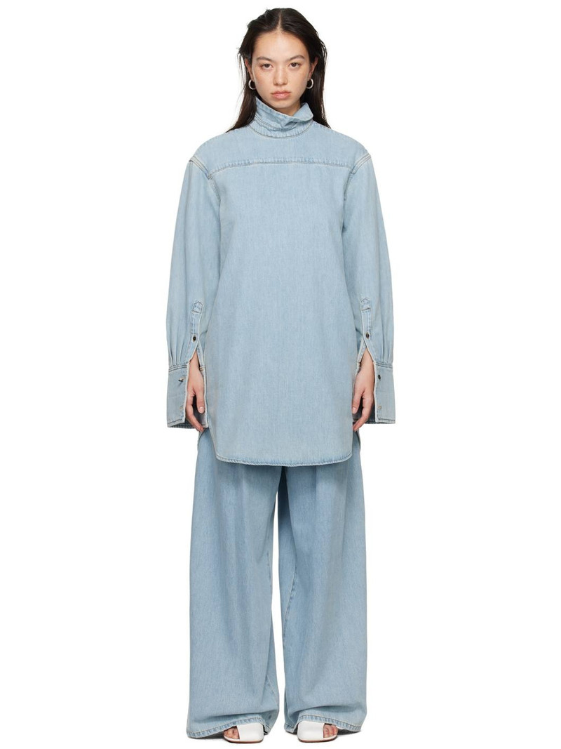 Blue Half-Button Denim Shirt - 1