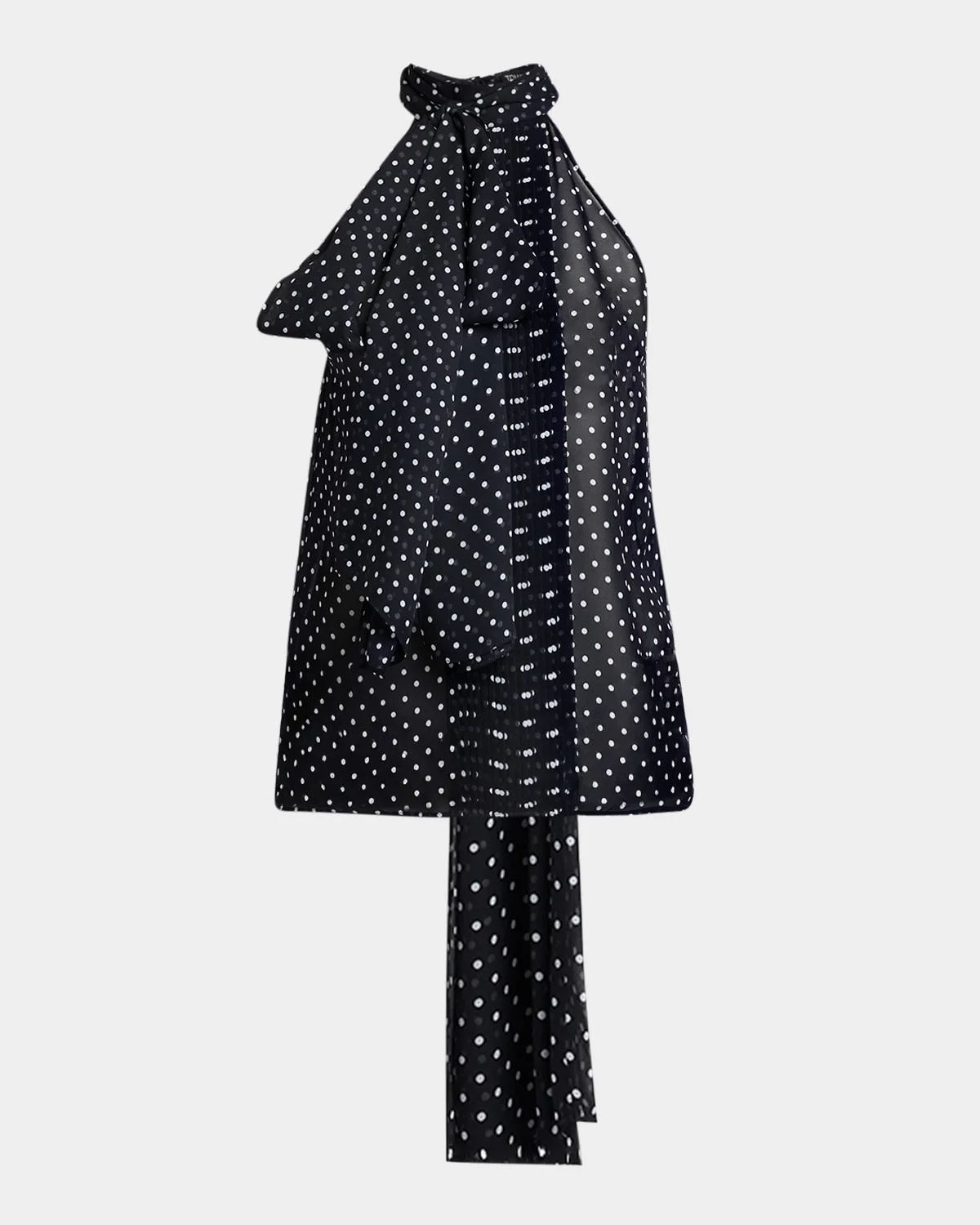 Polka-Dot Chiffon Neck-Tie Sleeveless Blouse - 1