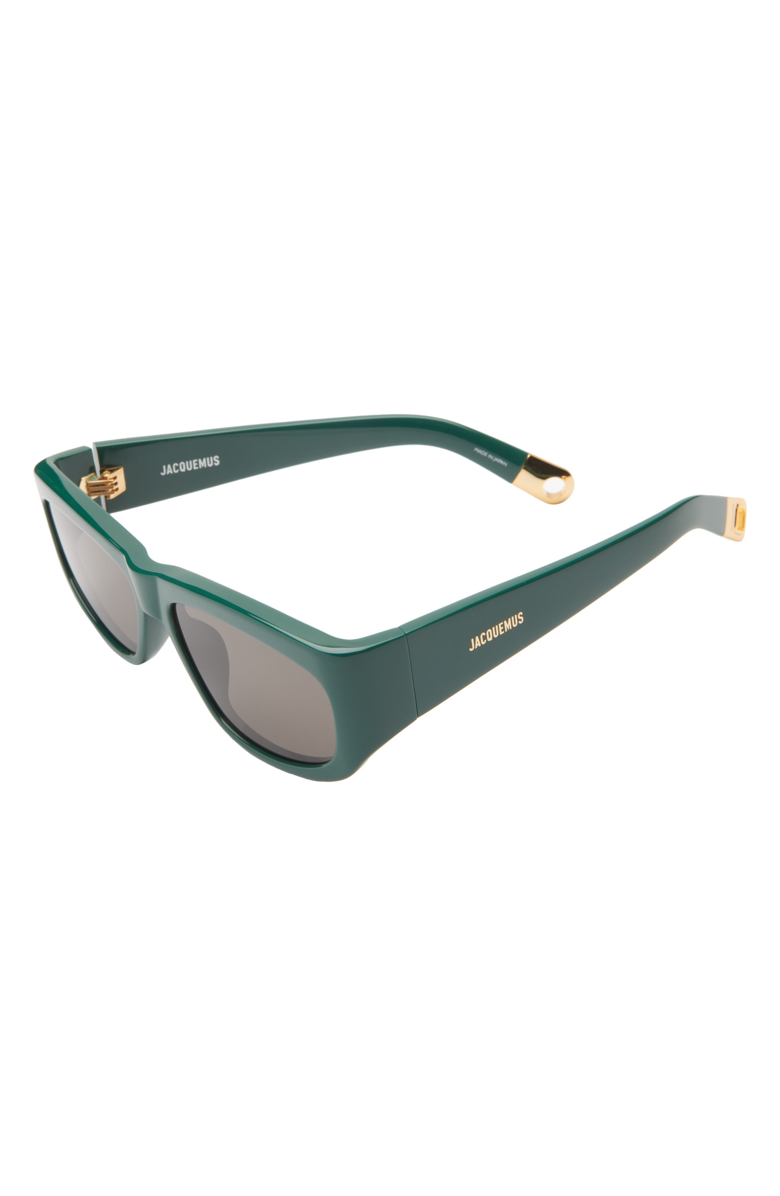 Jacquemus Les Lunettes Pilota Rectangular Sunglasses in Green/Yellow Gold/Grey at Nordstrom - 2