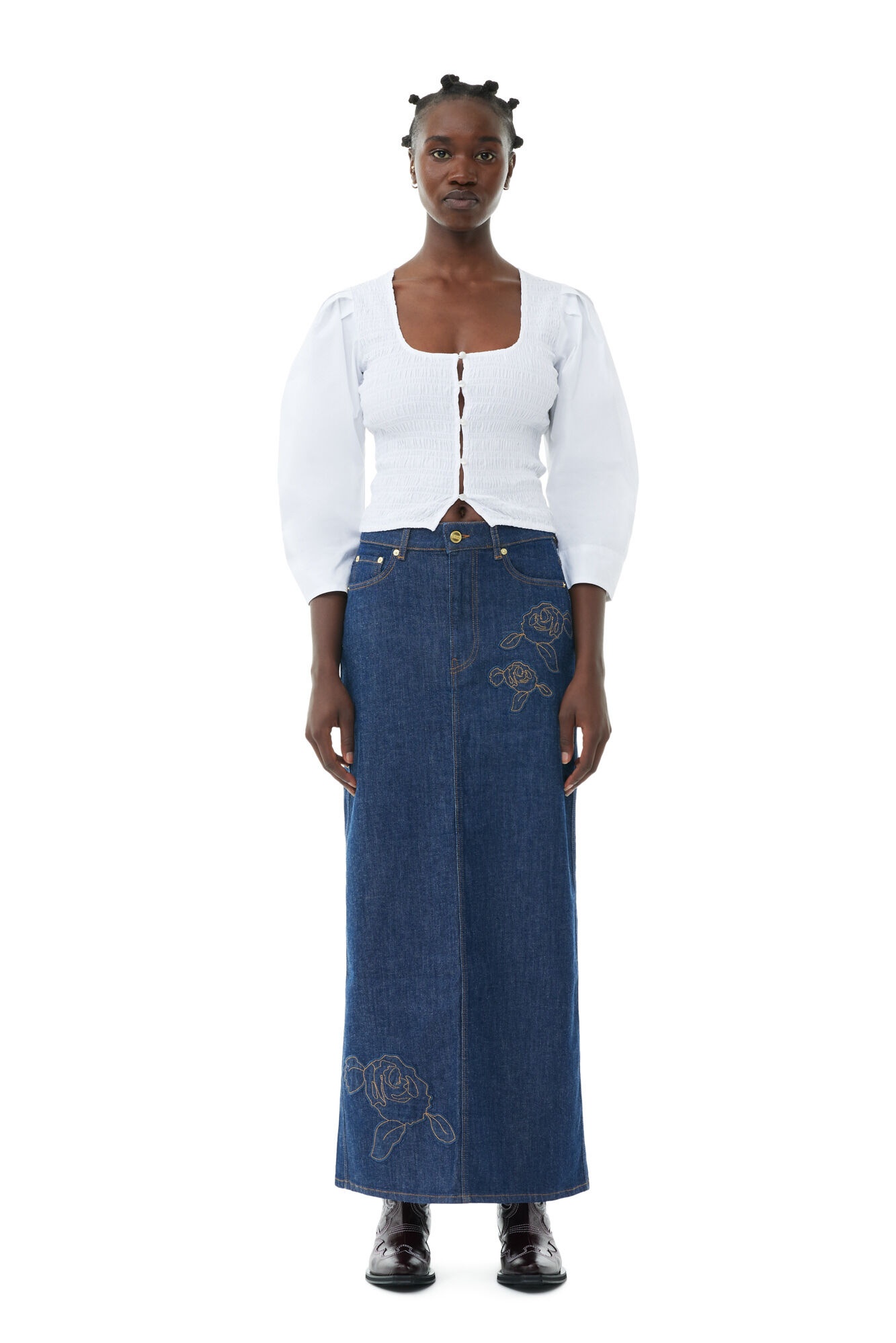 DENIM ROSE MAXI SKIRT - 3