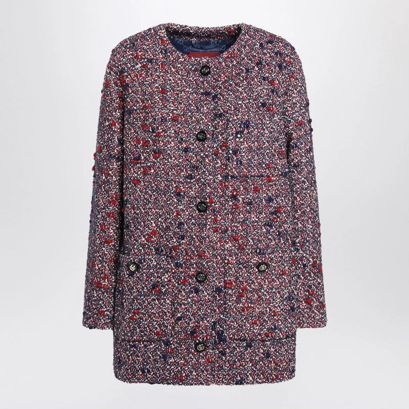 Gucci Blue And Red Wool Bouclé Jacket Women - 1