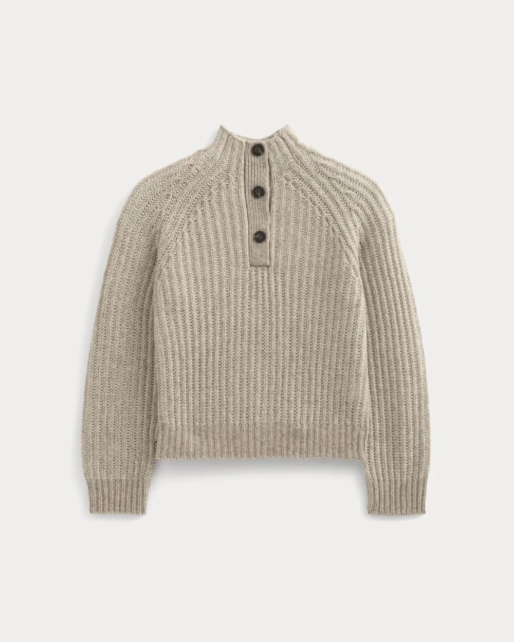 FUNNEL-NECK RIBBED HENLEY SWEATER - 1