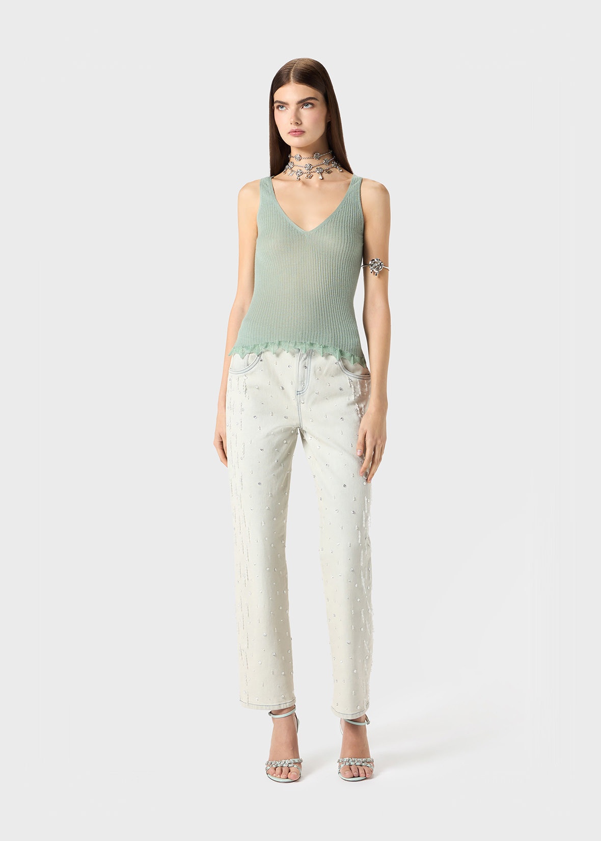 RIBBED TOP WITH LAMÉ SCALLOPED HEM - 2