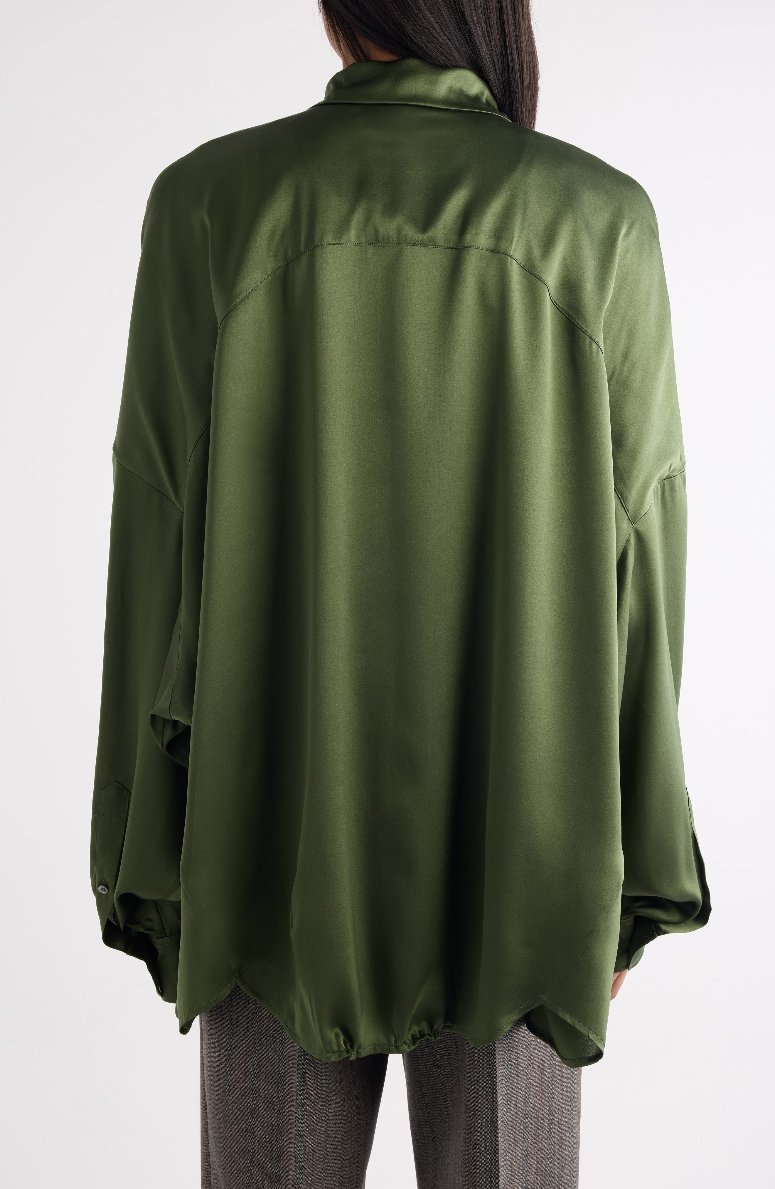 Dries Van Noten Casia Stretch Silk Button-Up Shirt in Khaki at Nordstrom - 3