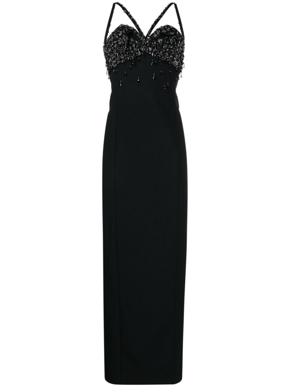 crystal-embellished satin maxi dress - 1