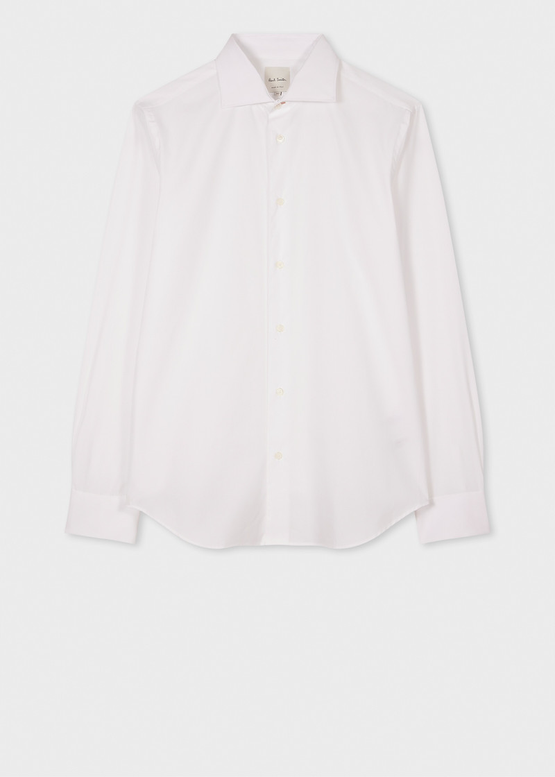 Slim-Fit White Cotton Cutaway Collar Shirt - 1