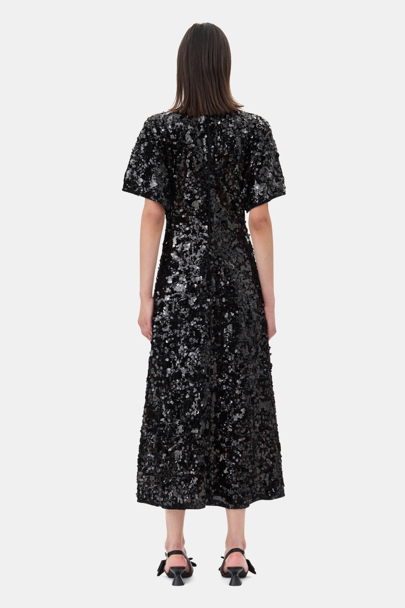 BLACK VELVET SEQUINS LONG DRESS - 5