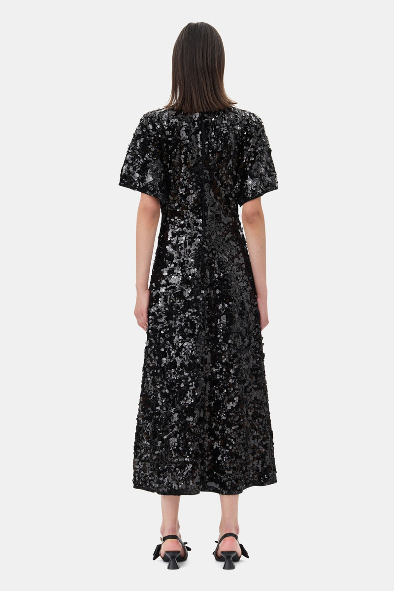 BLACK VELVET SEQUINS LONG DRESS 5