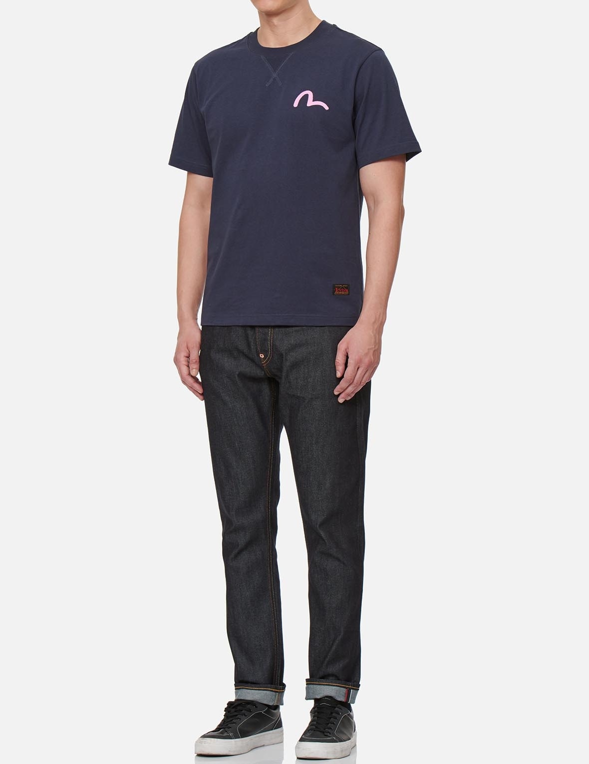 WASH-EFFECT SEAGULL PRINT CARROT FIT RAW DENIM JEANS #2017 - 4