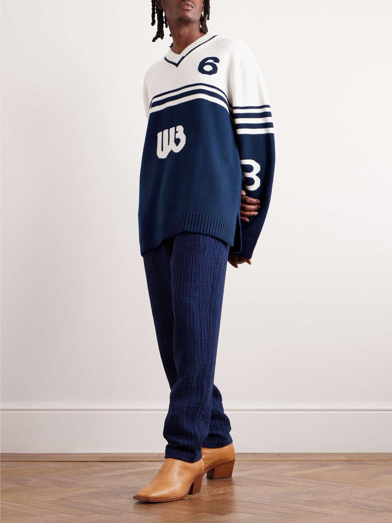 WALES BONNER Two-Tone Intarsia Wool Sweater outlook