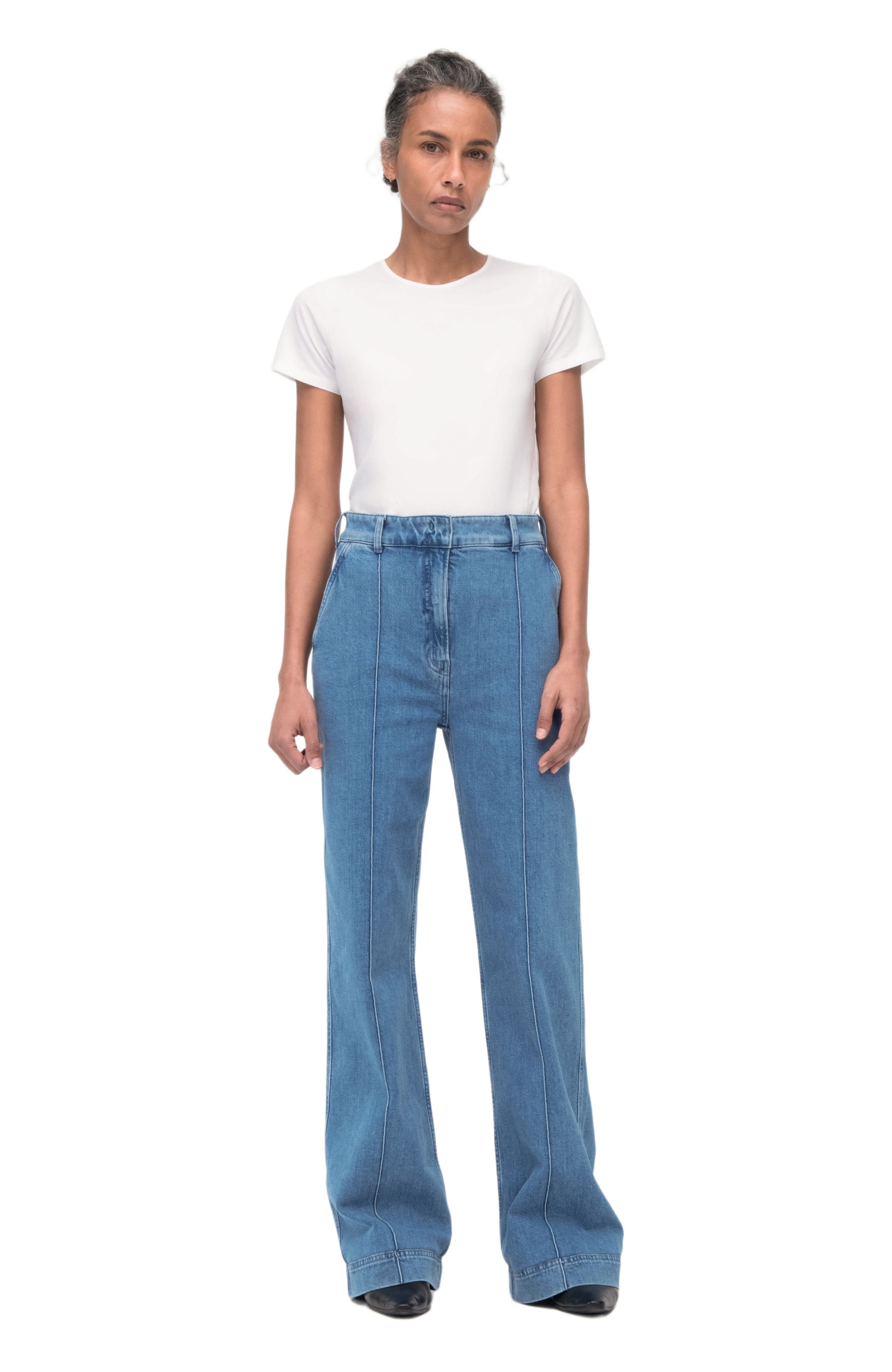 Another Tomorrow HIGH WAISTED DENIM TROUSER in Light Blue Wash at Nordstrom - 1