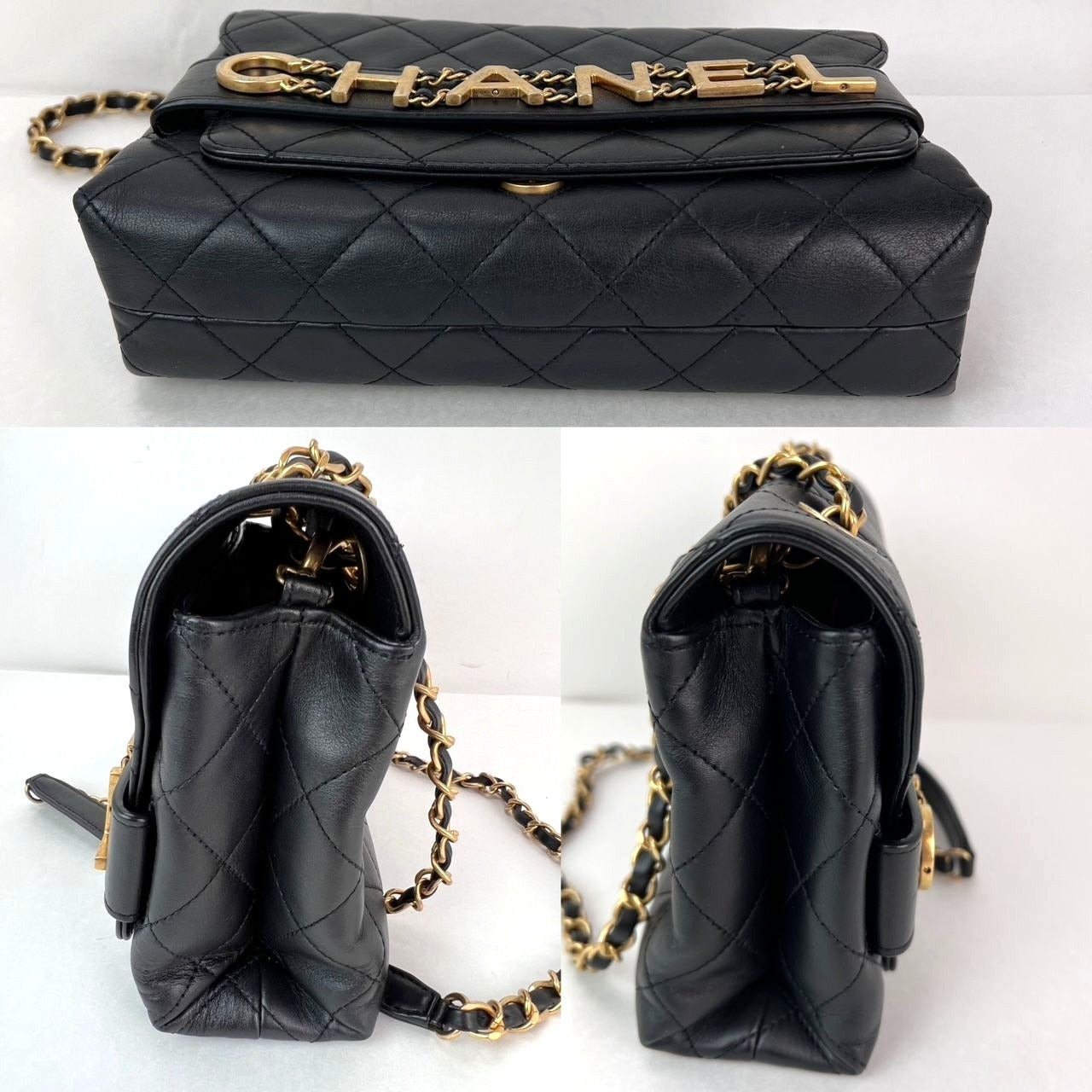 Chanel Calfskin Quilted Enchained Black Flap Shoulder Bag - 6