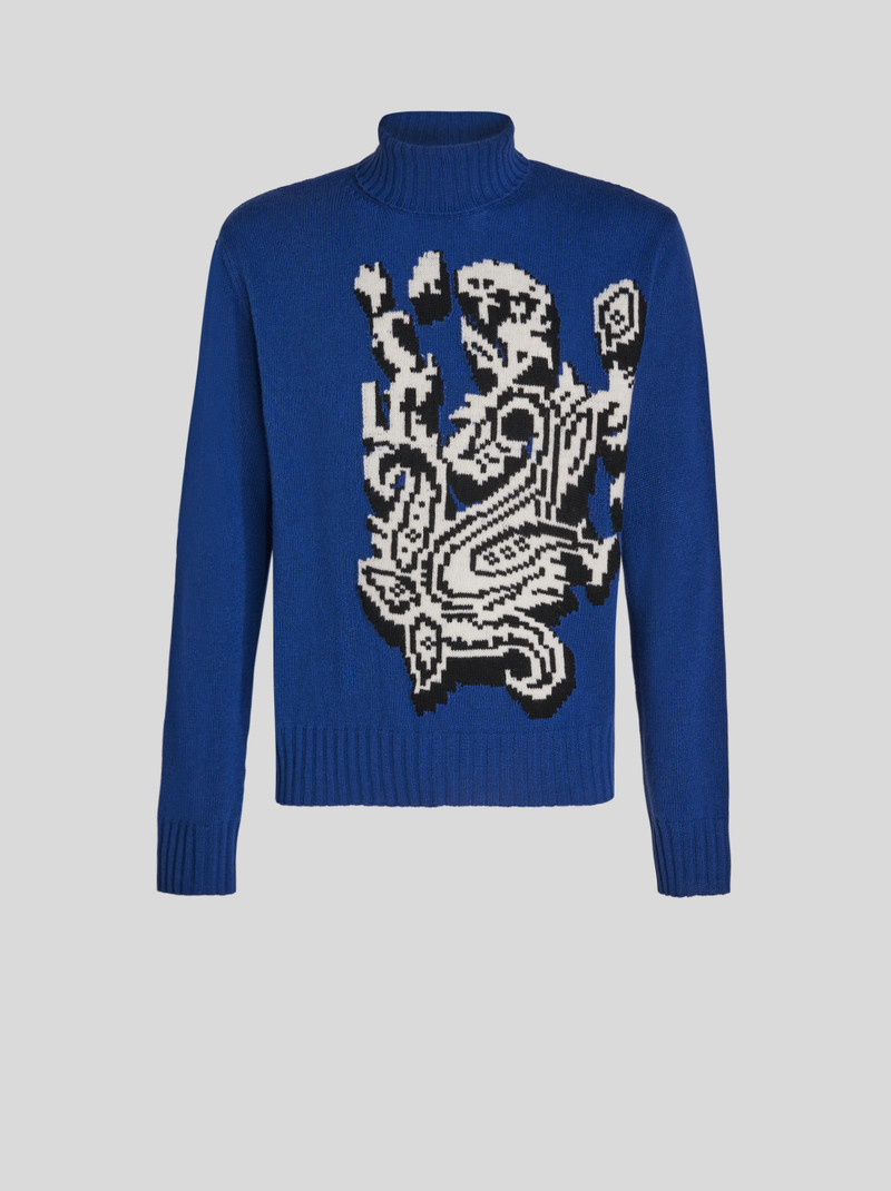 POLO NECK JACQUARD INTARSIA SWEATER - 1
