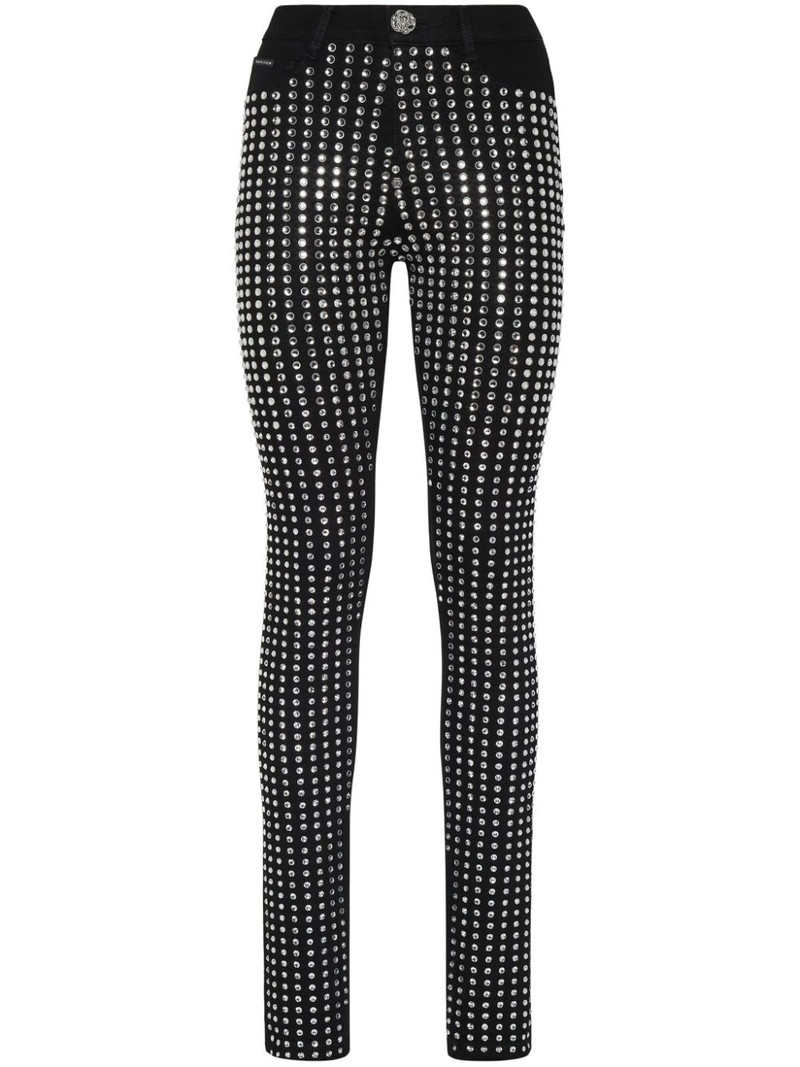 crystal-embellished cotton blend skinny jeans 1