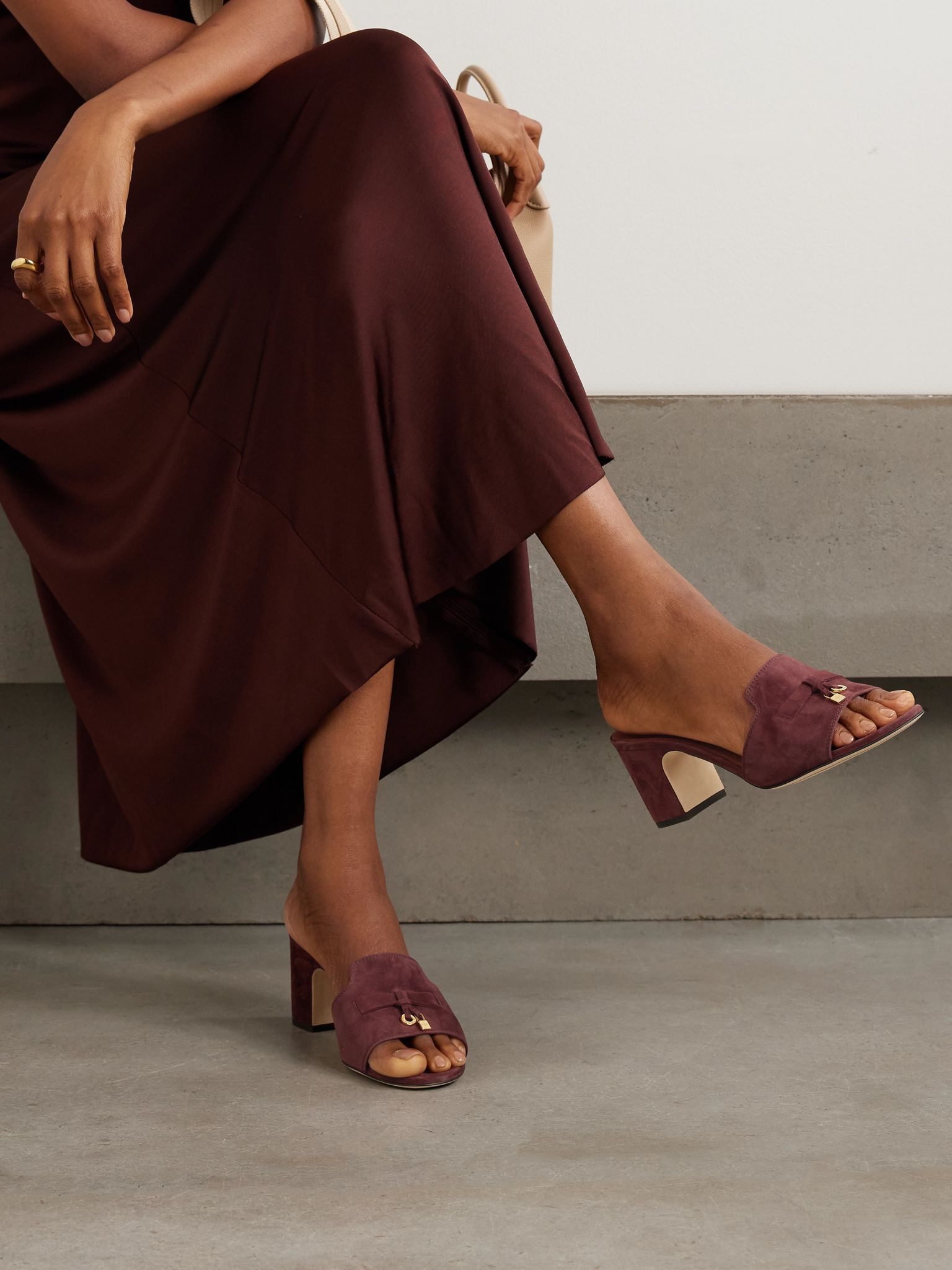 Summer Charms embellished suede mules Burgundy - 2
