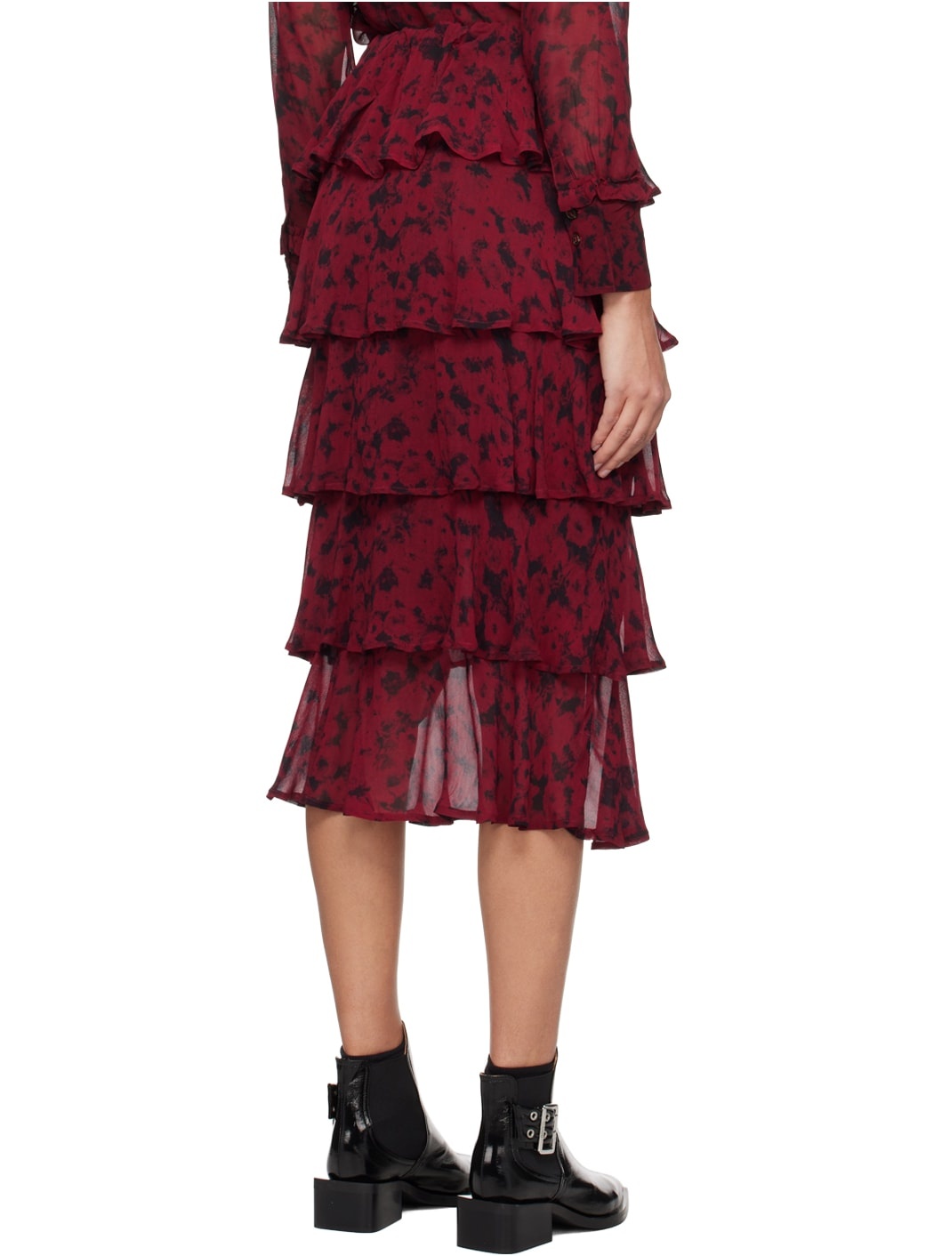 Red & Black Tiered Maxi Skirt - 3