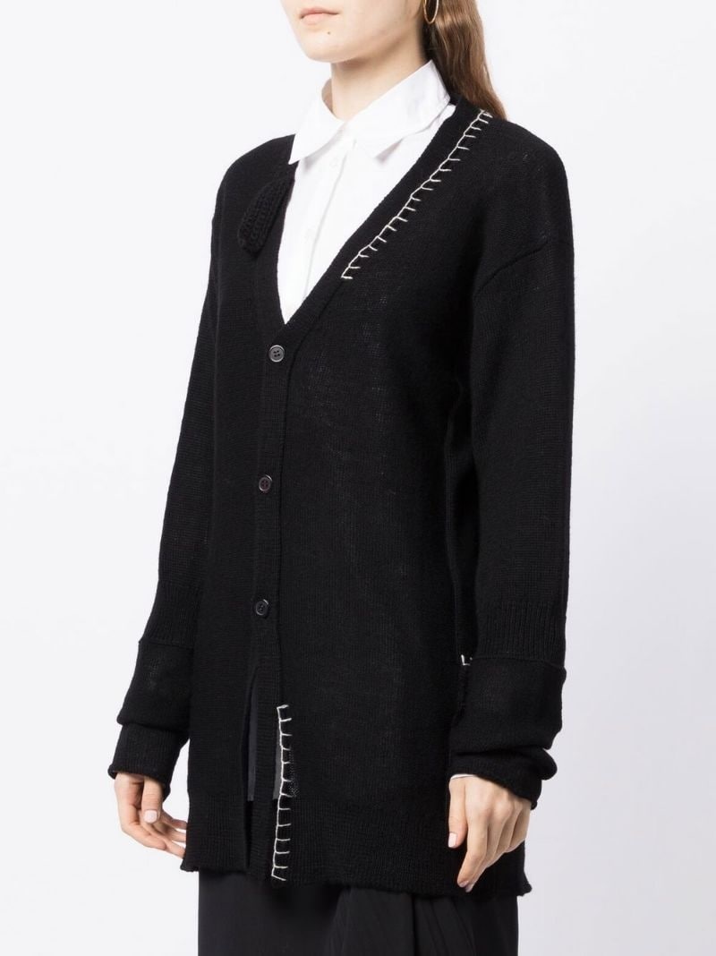 contrasting-stitch V-neck cardigan - 3