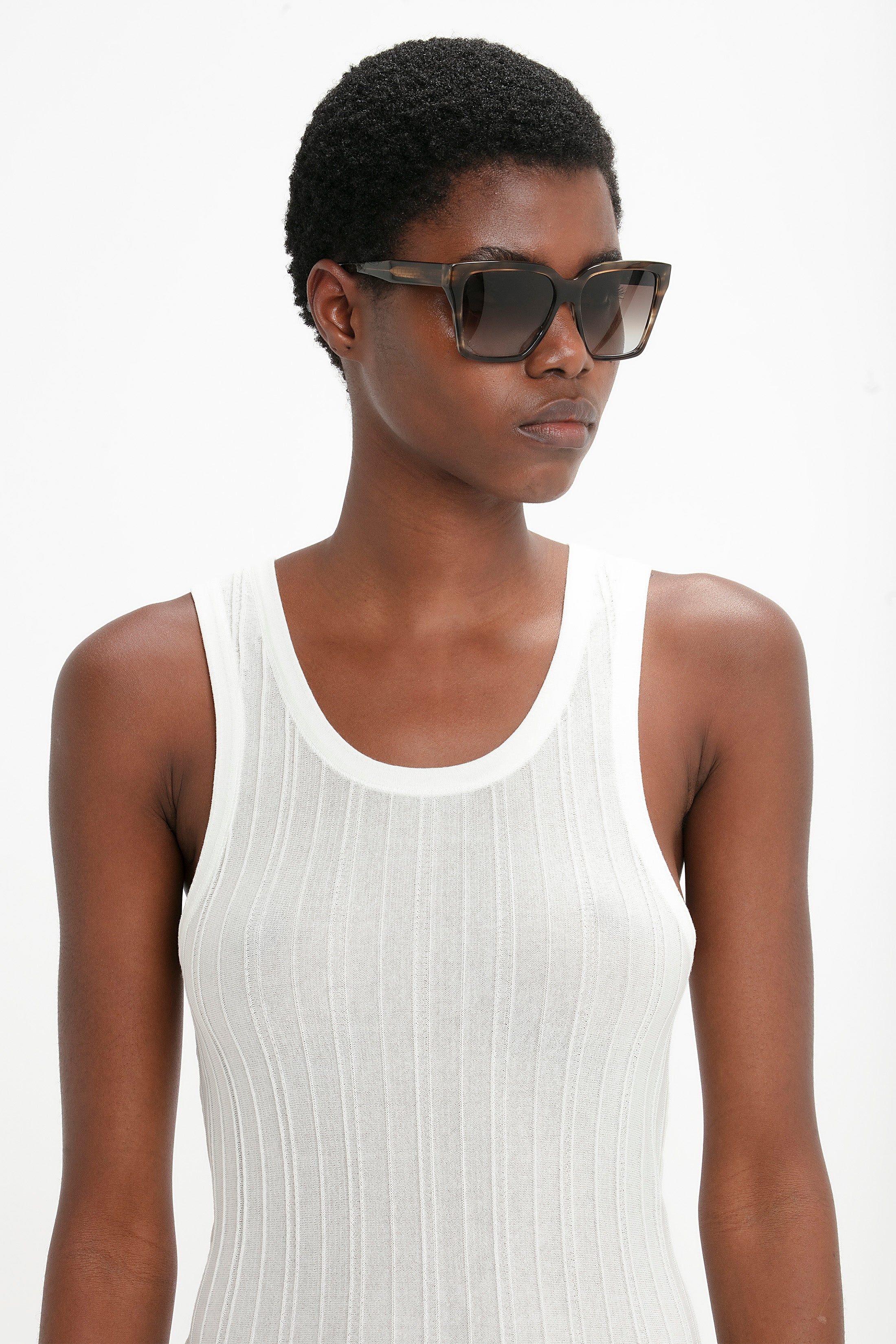 Soft Square Frame Sunglasses In Striped Khaki Havana - 6