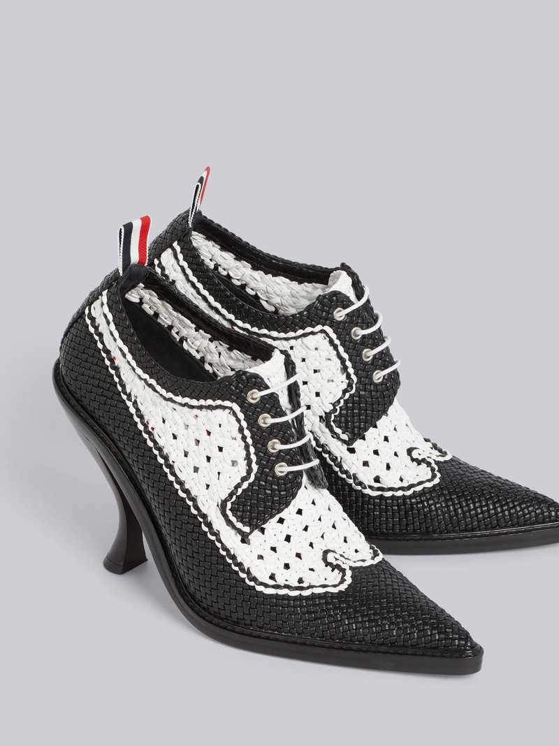 Thom Browne Black Pebbled Calfskin Woven Brogue Spectator Curved High Heel outlook