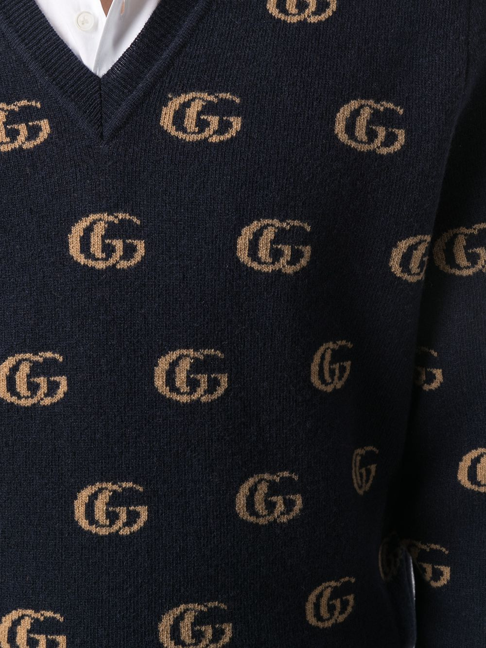 Double G jacquard wool V-neck jumper - 5