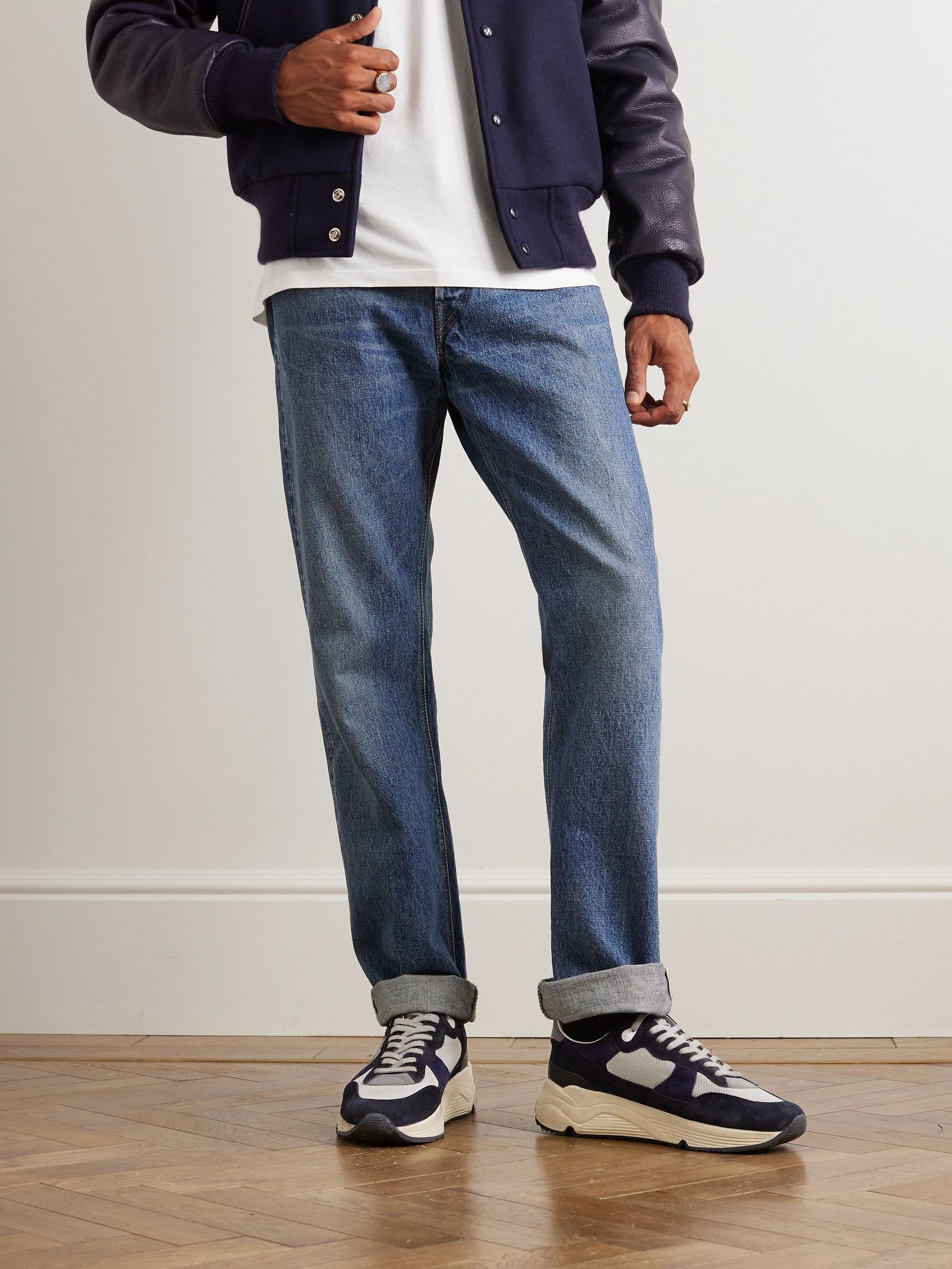 Leather-Trimmed Mesh and Suede Sneakers Navy - 2