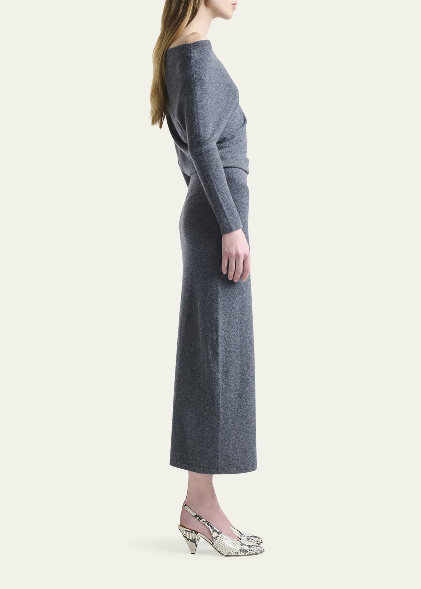 Kasos One-Shoulder Long-Sleeve Cashmere Midi Dress - 4