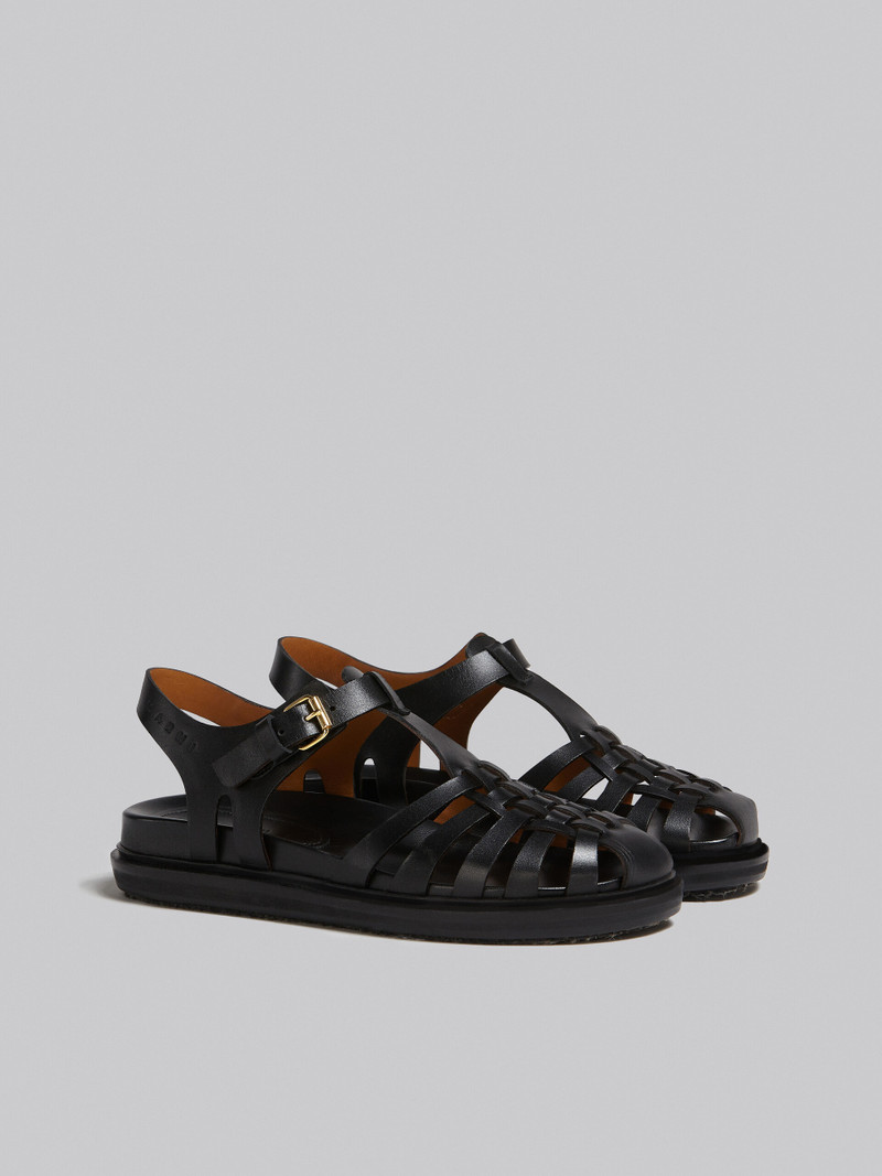 BLACK LEATHER FISHERMAN'S SANDAL 2