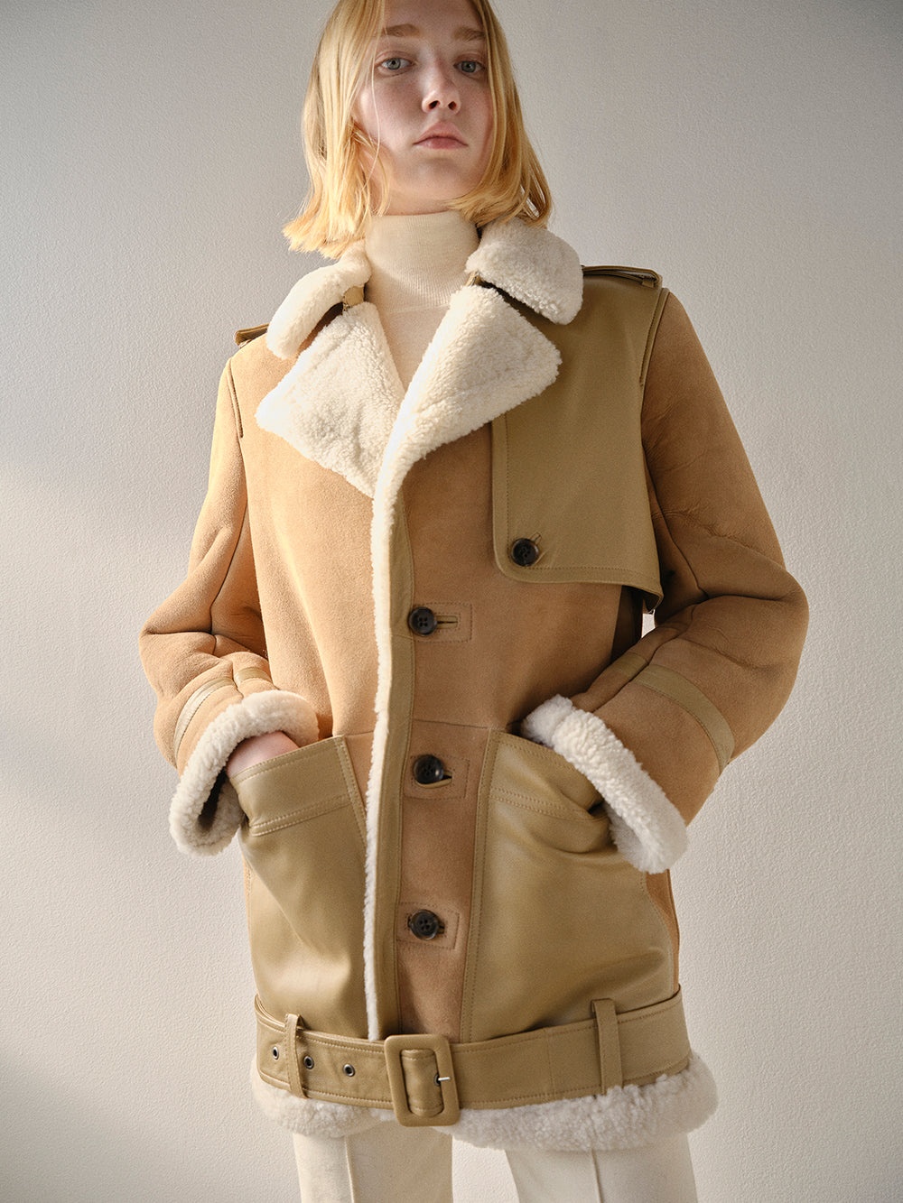 Short Shearling Trench in Mocha - 3