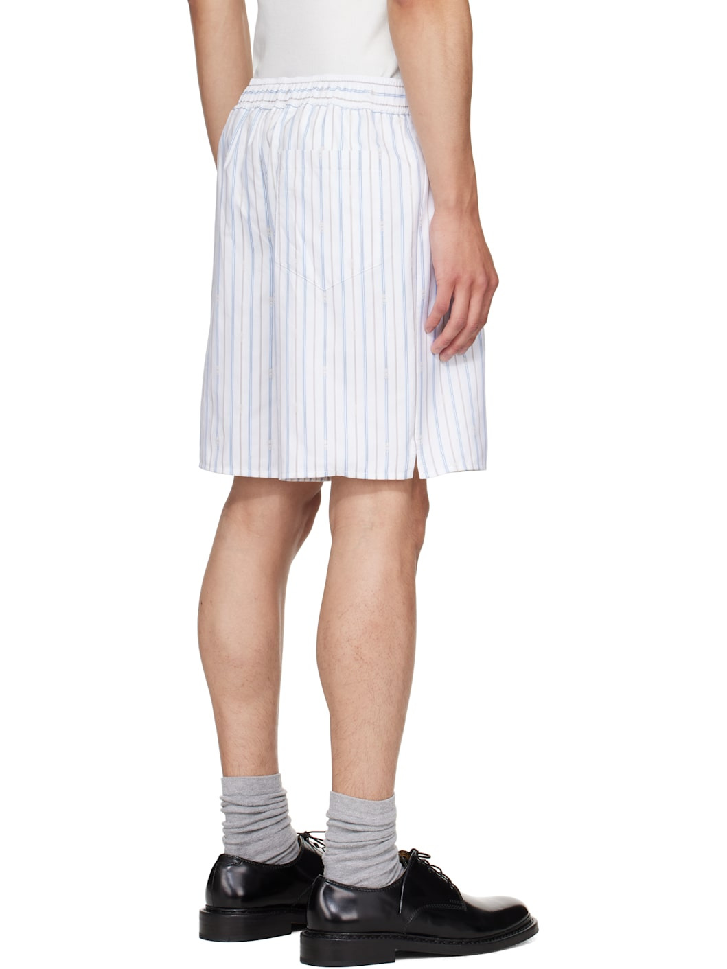 White & Blue Skull Stripe Shorts - 3