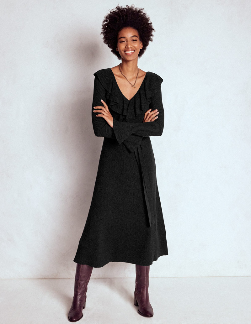 Ruffled Ribbed Dress-Black 6