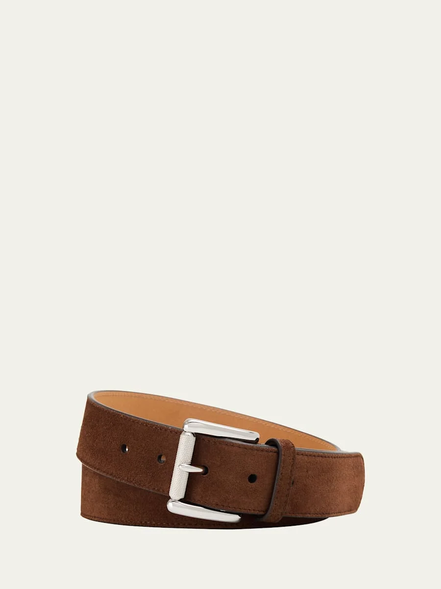 Men's Suede Roller-Buckle Belt - 1